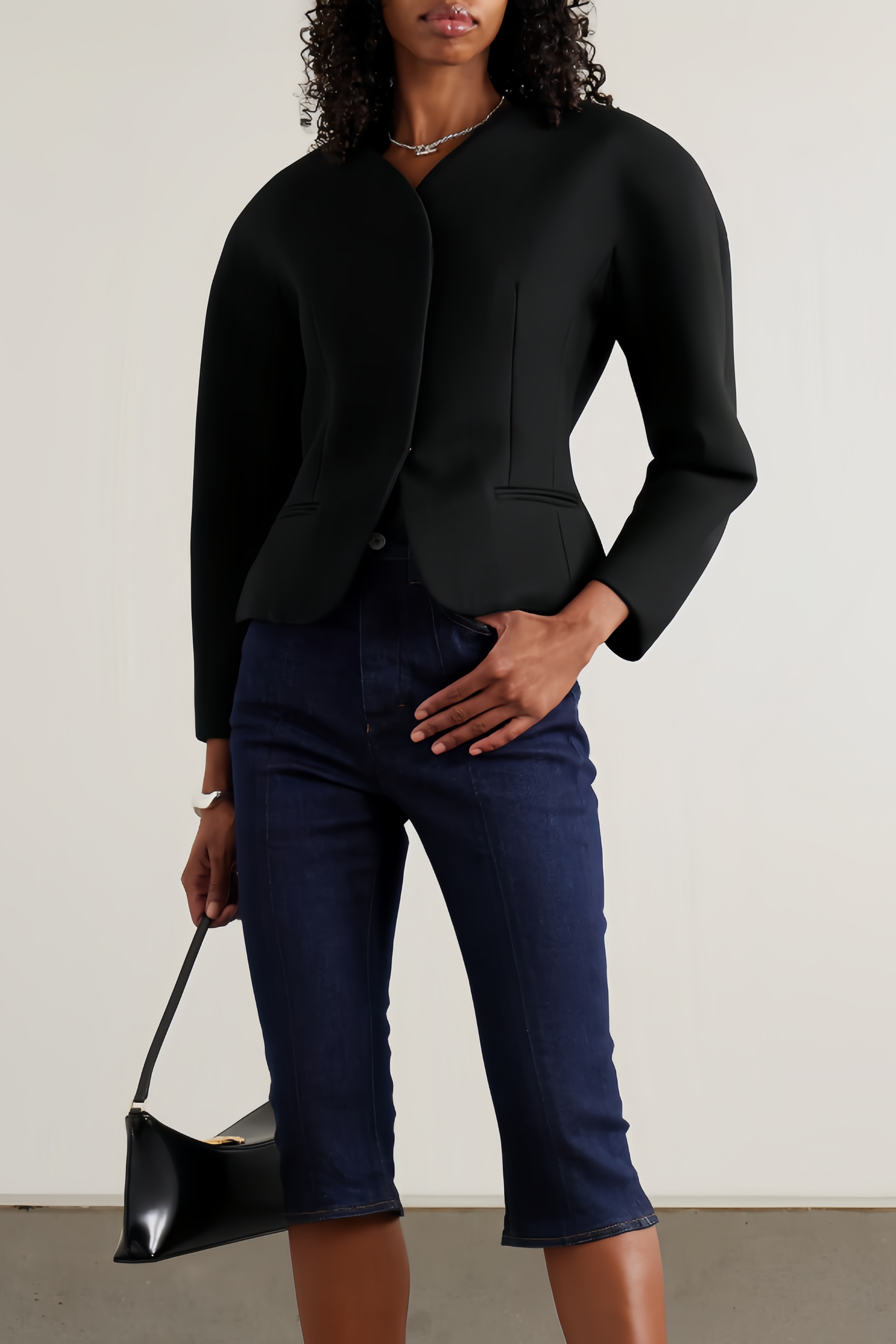 Consuelo Black Collarless Peplum Waist Blazer (Final Sale)