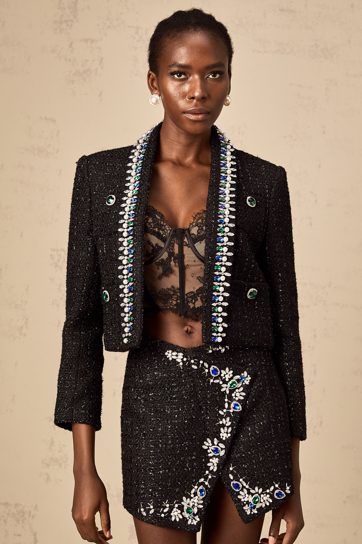 Delphine black crystal tweed jacket & skirt matching set Delphine black crystal tweed jacket & skirt matching set