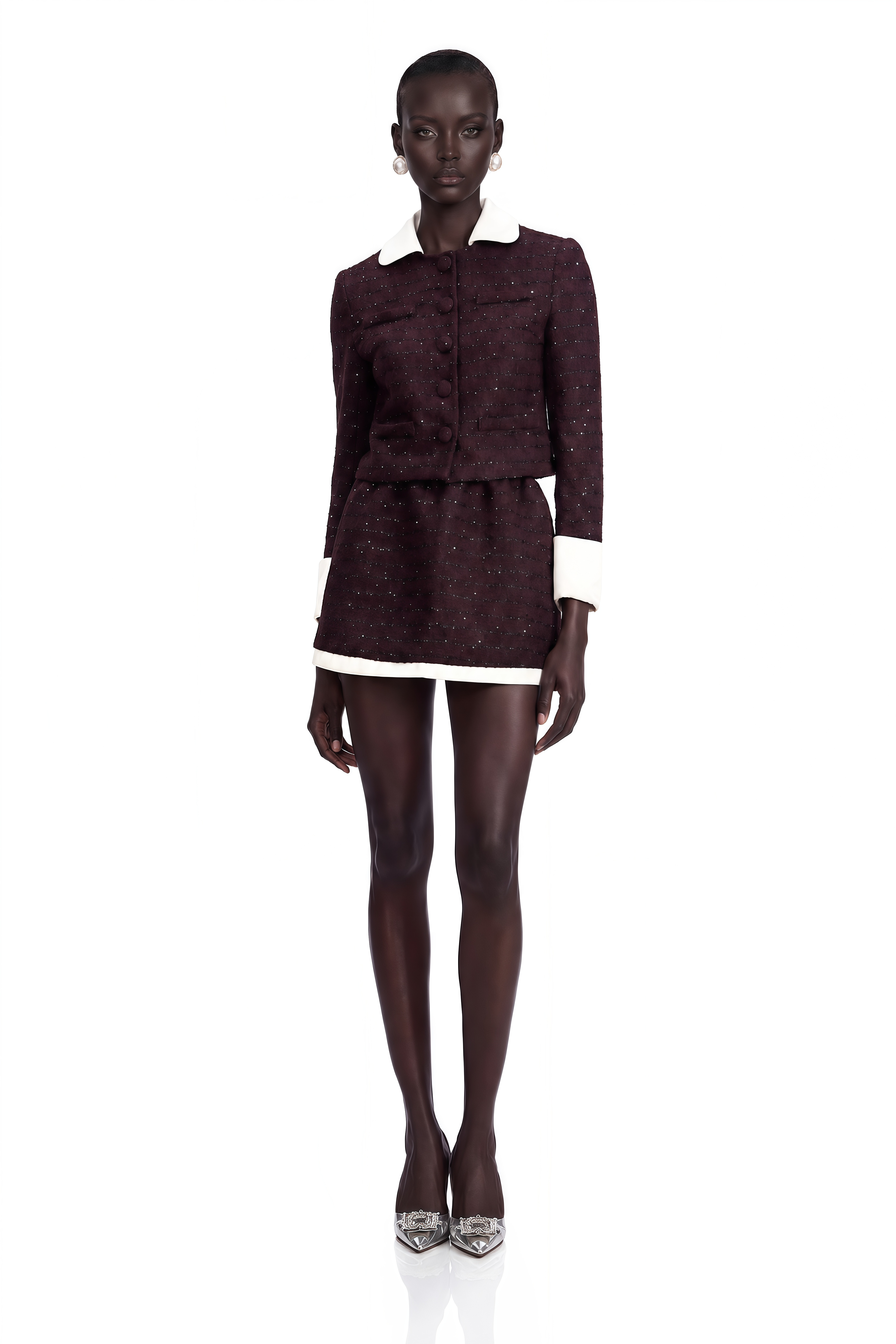 Brigitte Purple Sequined Tweed Jacket & Skirt Matching Set