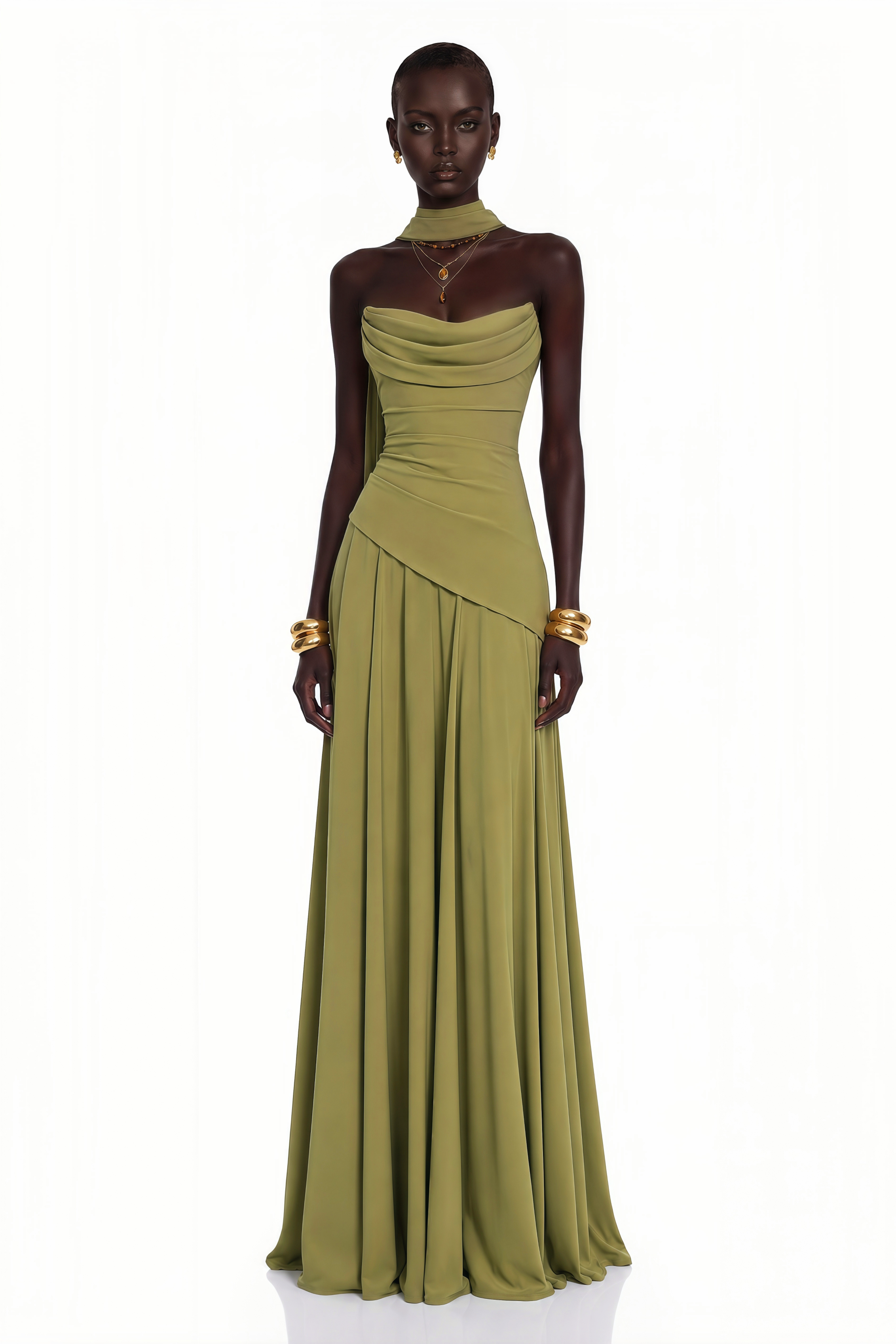 Romane Green Strapless Corset Chiffon Maxi Dress