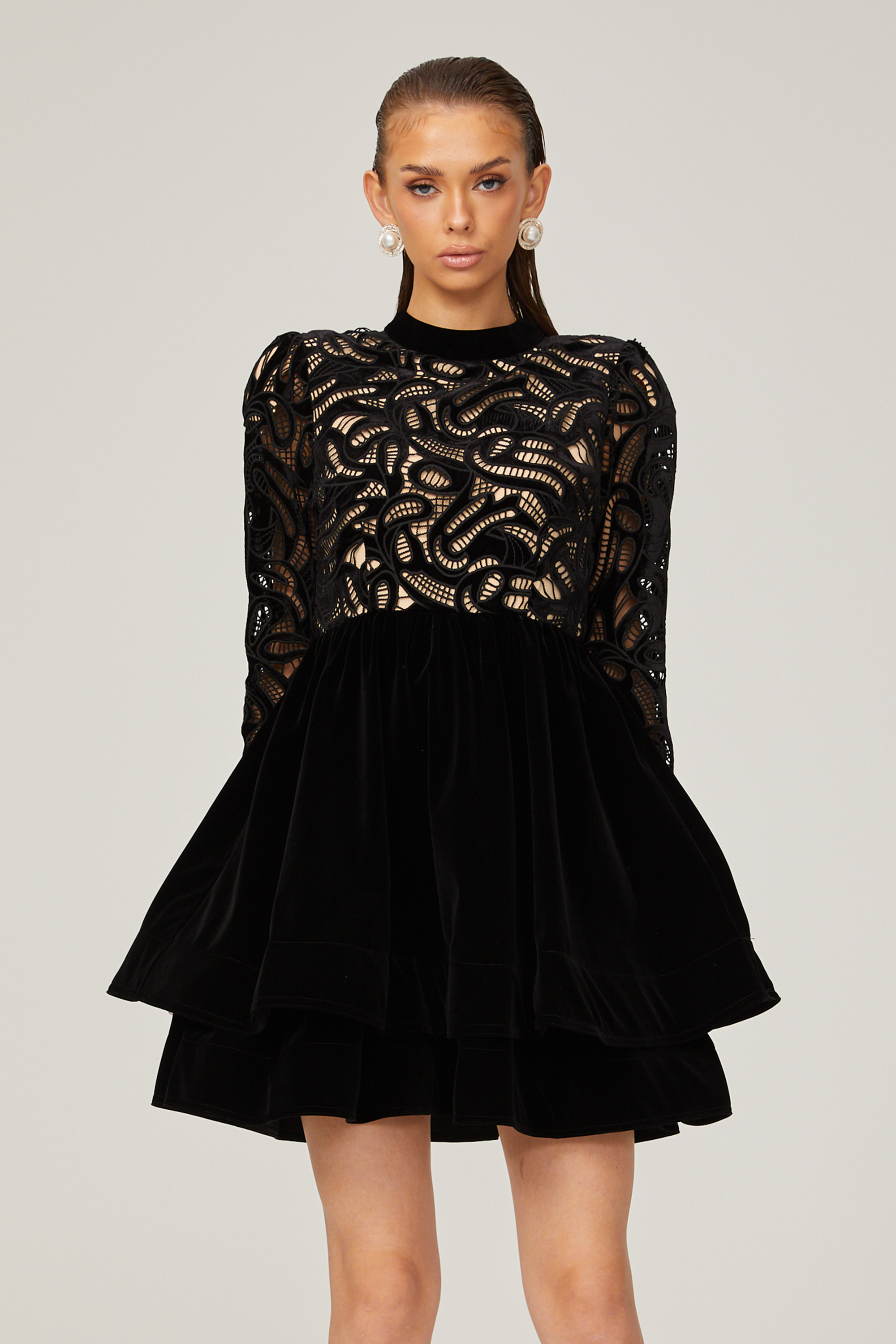 Manon black velvet cut-out mini dress