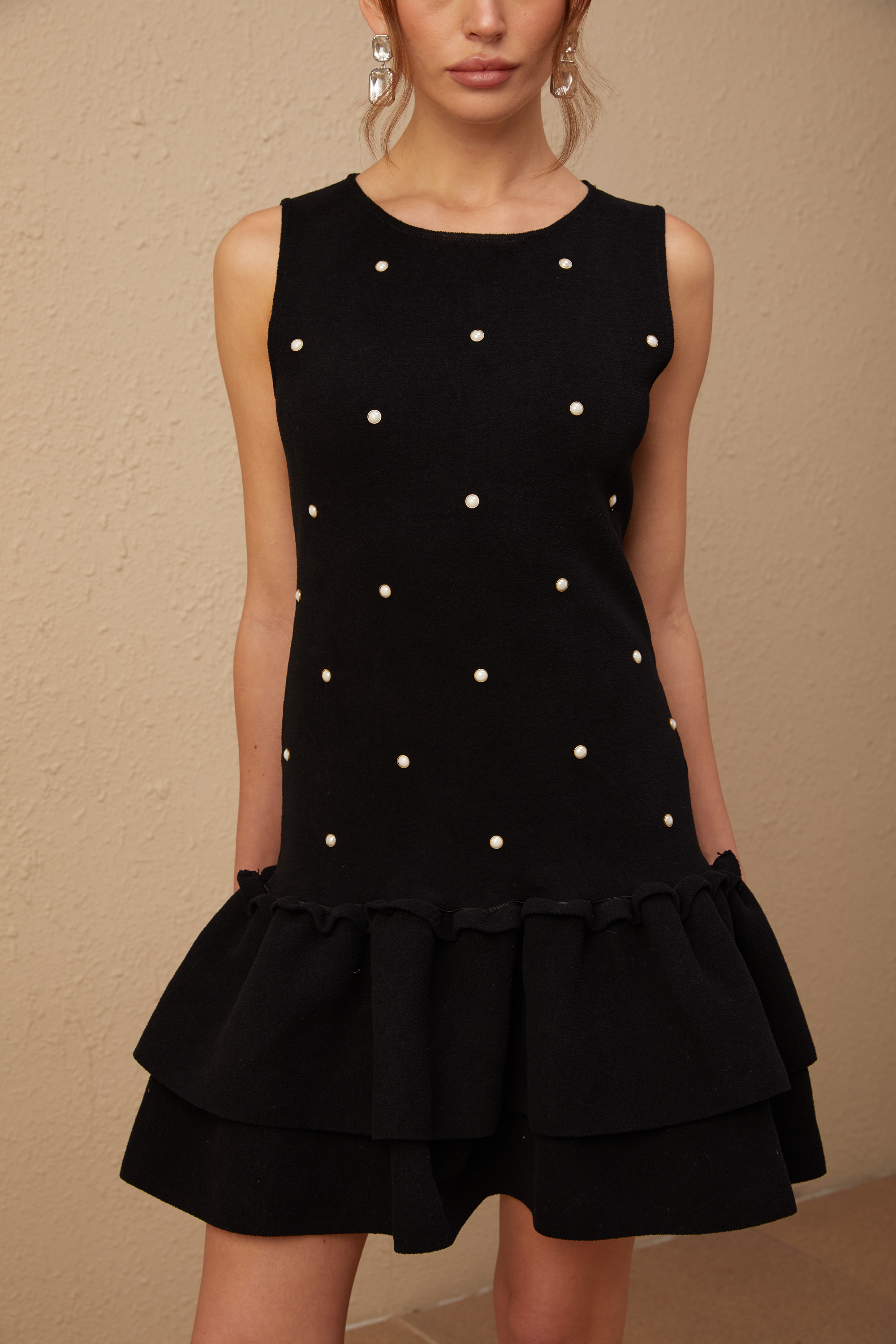 Blanche black bead-embellished knitted mini dress