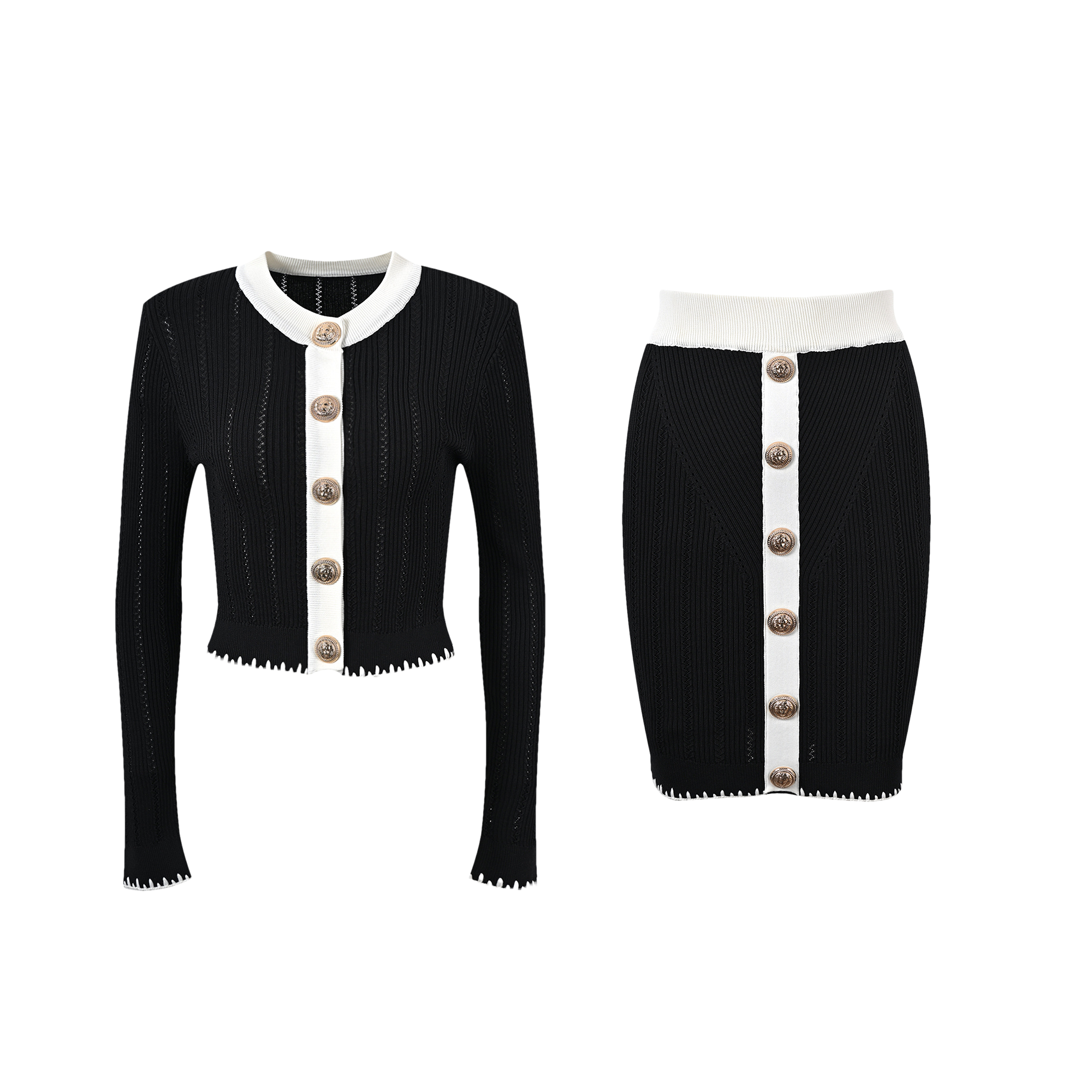 Éliane contrast-trim jacket & skirt matching set