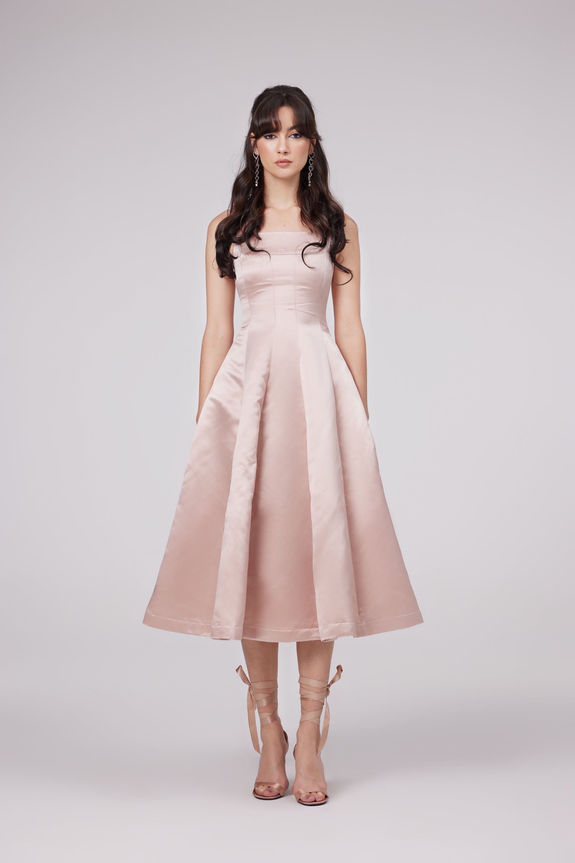 Coralie pink bowknot pleated midi dress