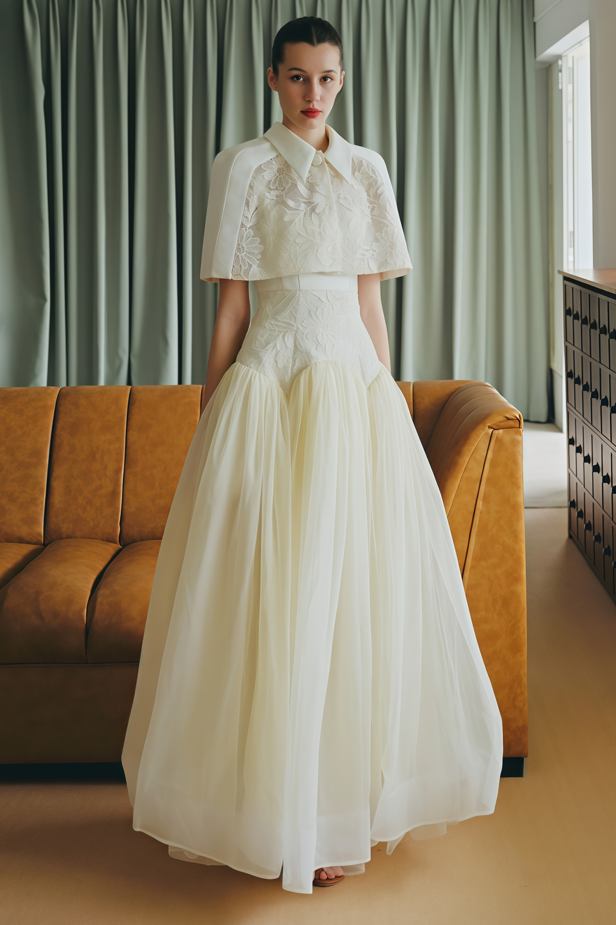 Brooke White Lace Panel Cape & Dress Set