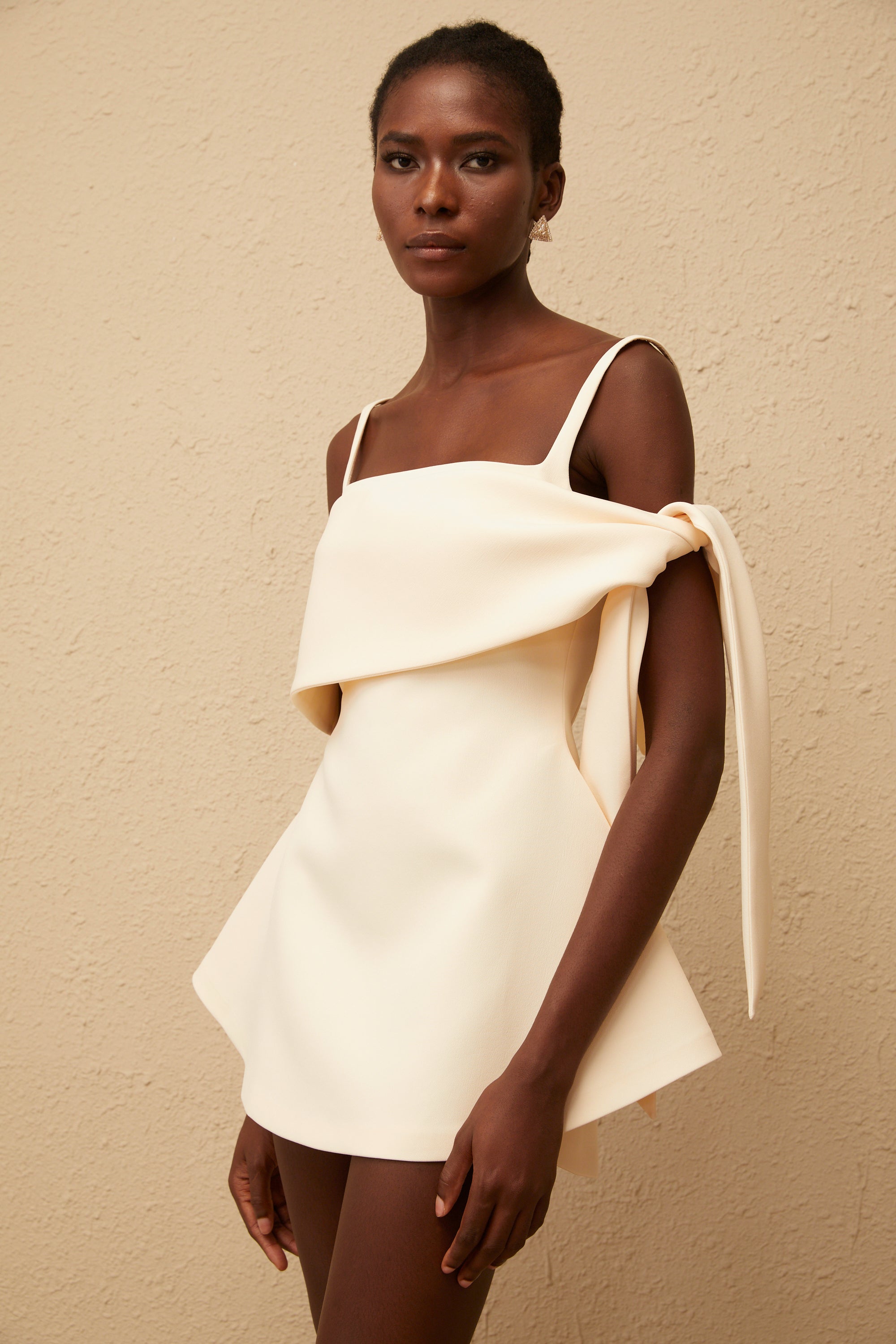 Garance Cream White Self Tie Flared Mini Dress