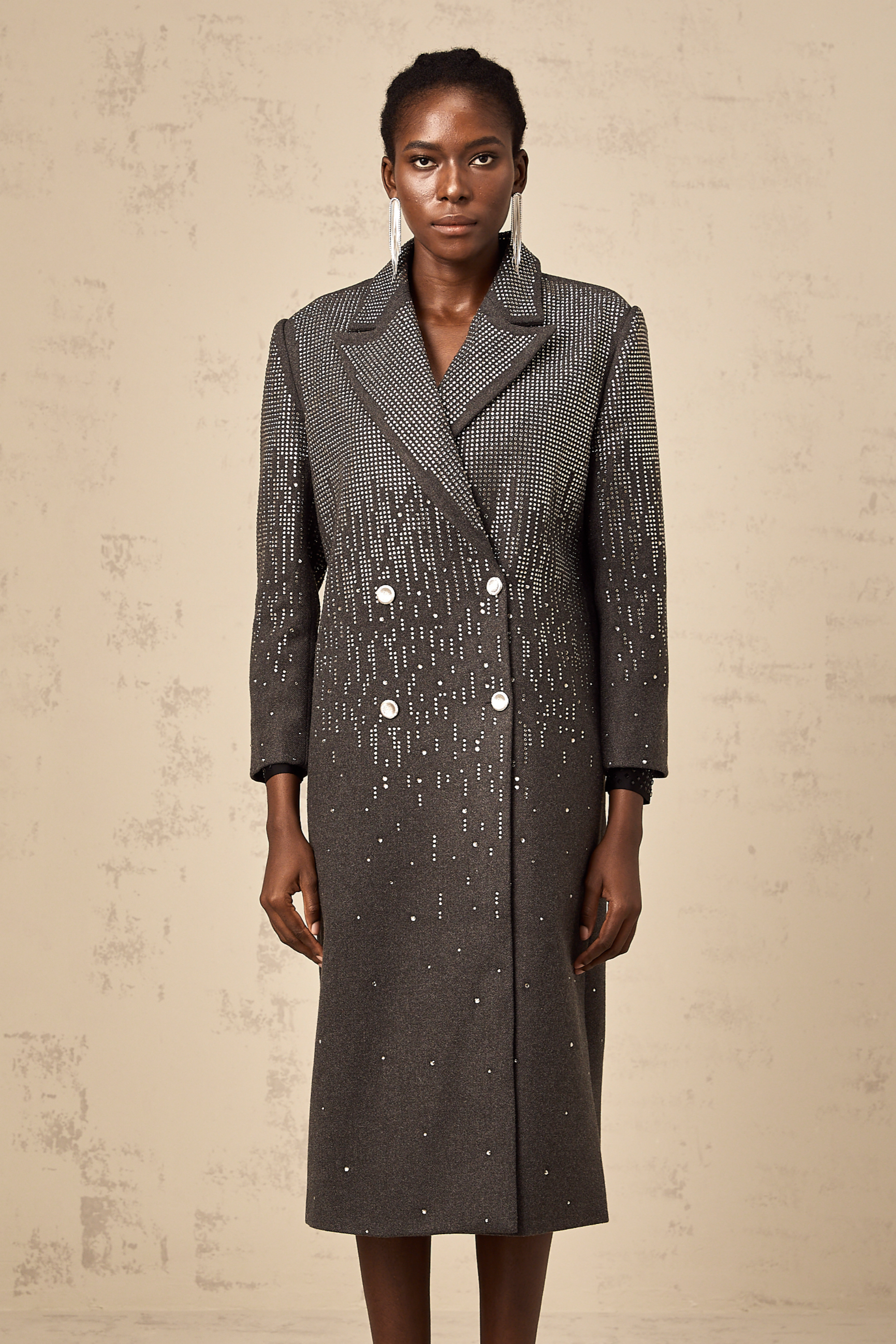 Michelina wool double-breasted studded long coat