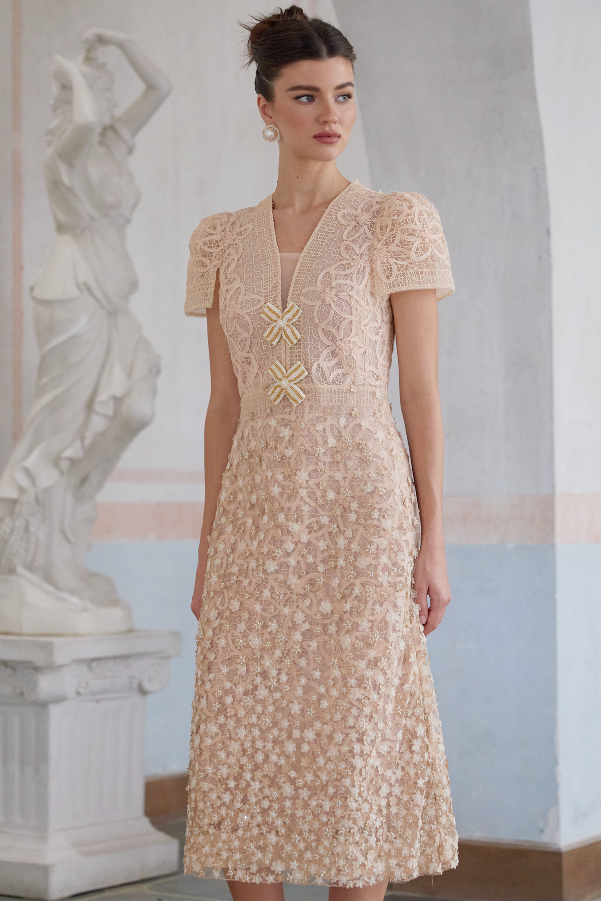 Bérengère Neutrals Faux-flower Crochet Midi Dress Bérengère Neutrals Faux-flower Crochet Midi Dress