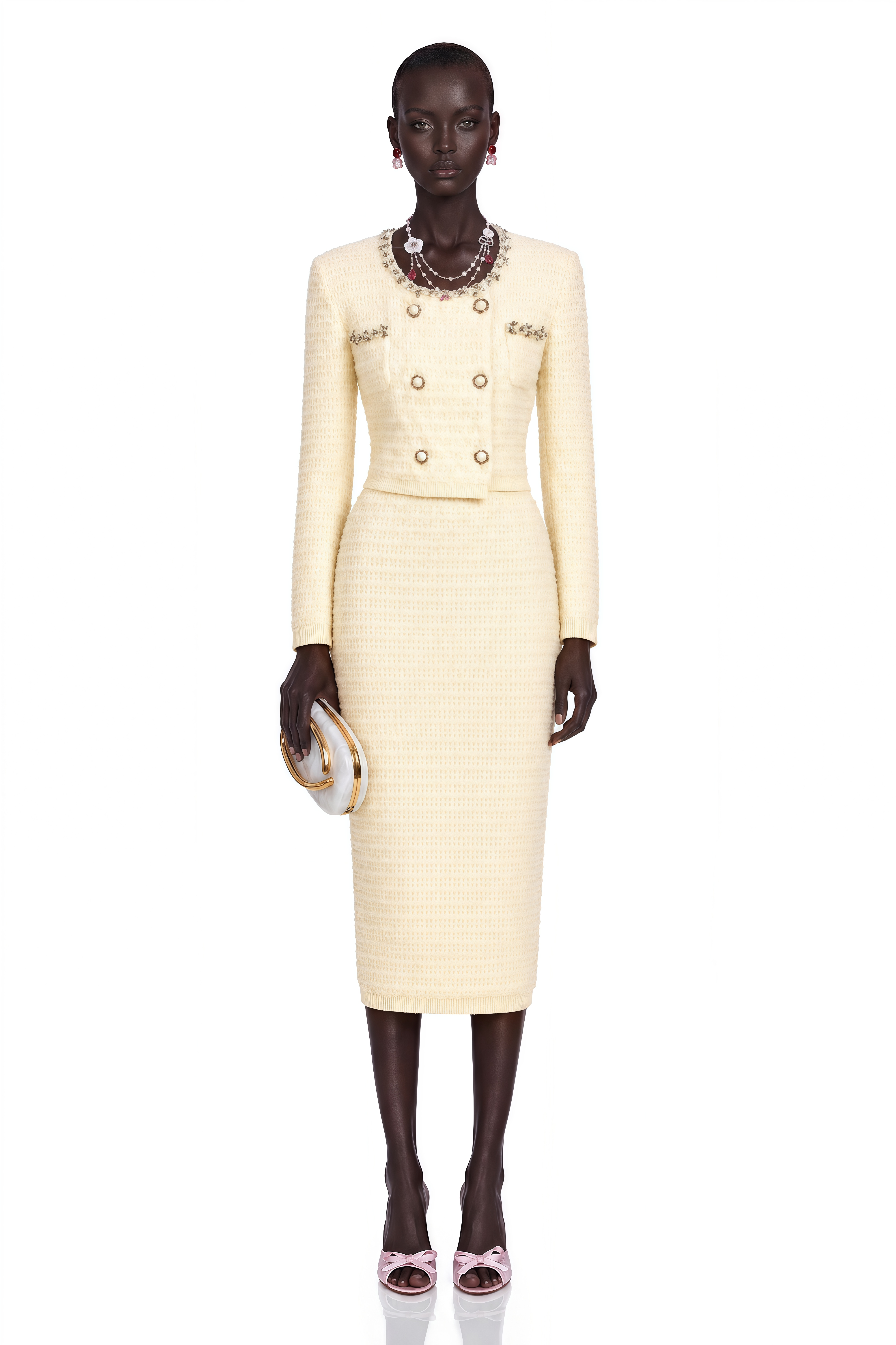 Justine Embellished Knit Cardigan & Skirt Matching Set