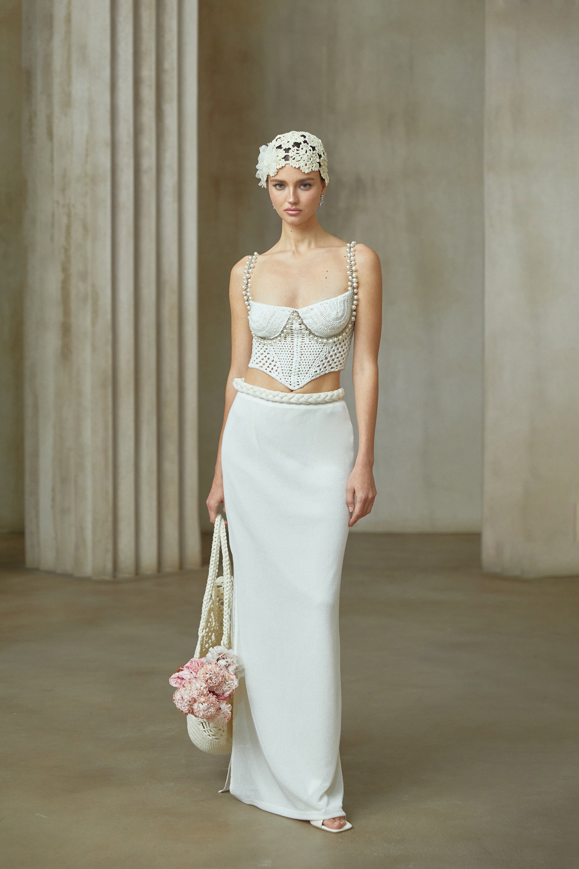 Prunelle Crochet Knit Two-Piece Top and Skirt Set