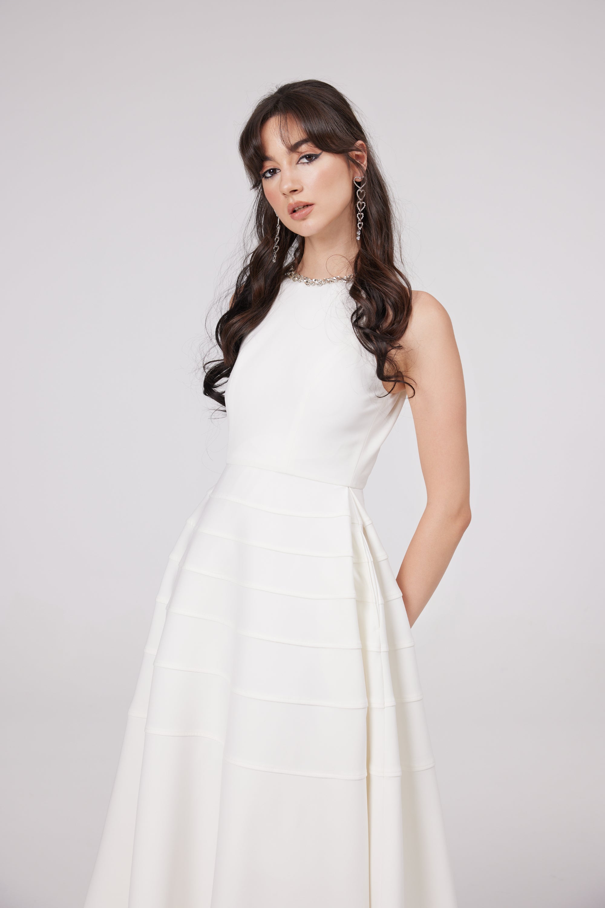 Inès white crystal-embellished midi dress