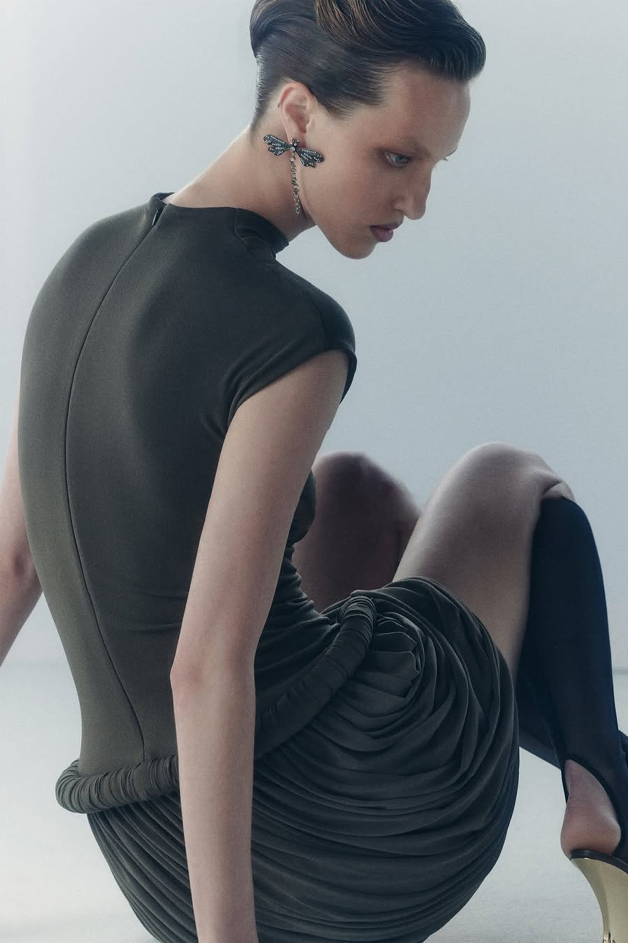 Fleur Grey Ruched Bubble Hem Mini Dress