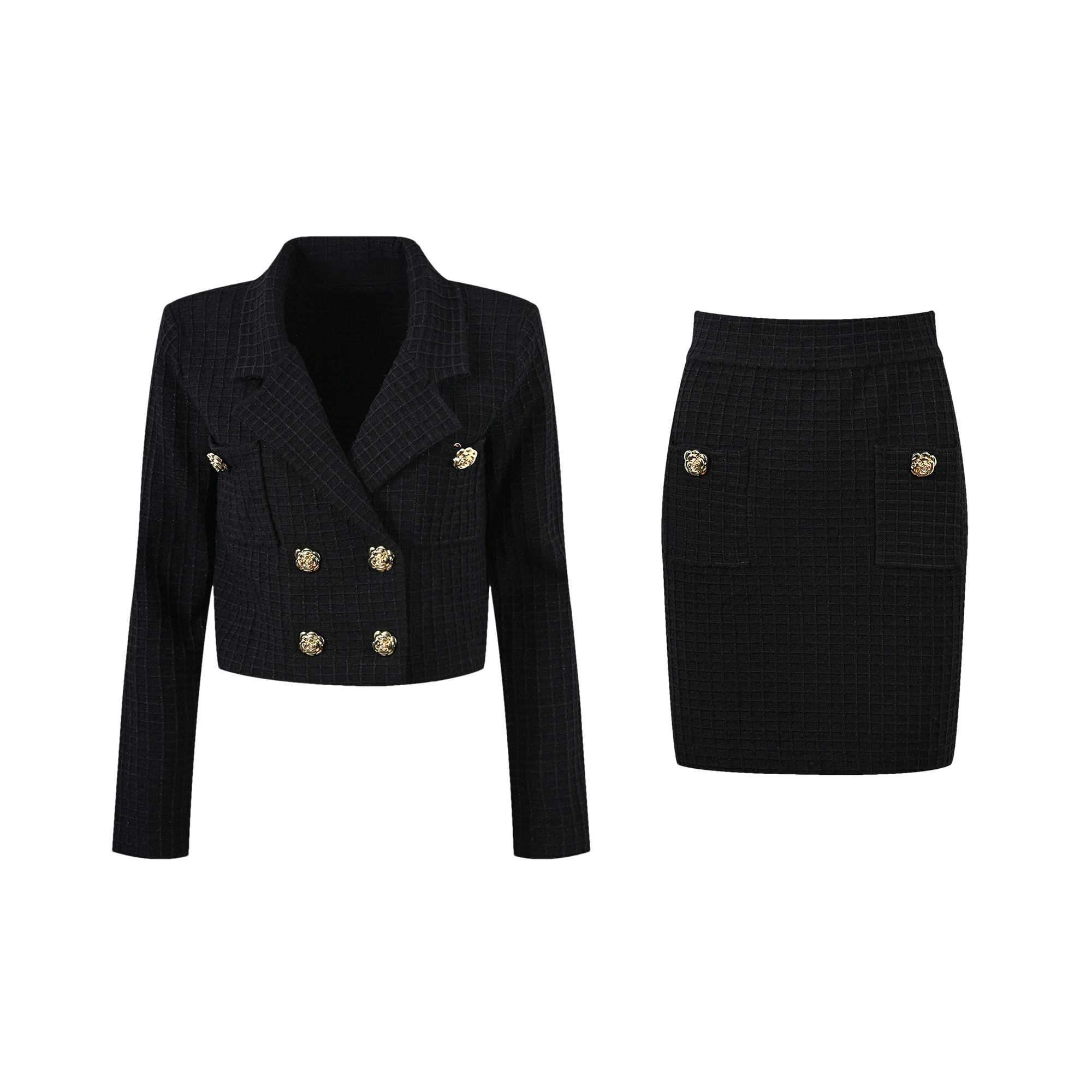 Élodie waffle-knit jacket & skirt matching set