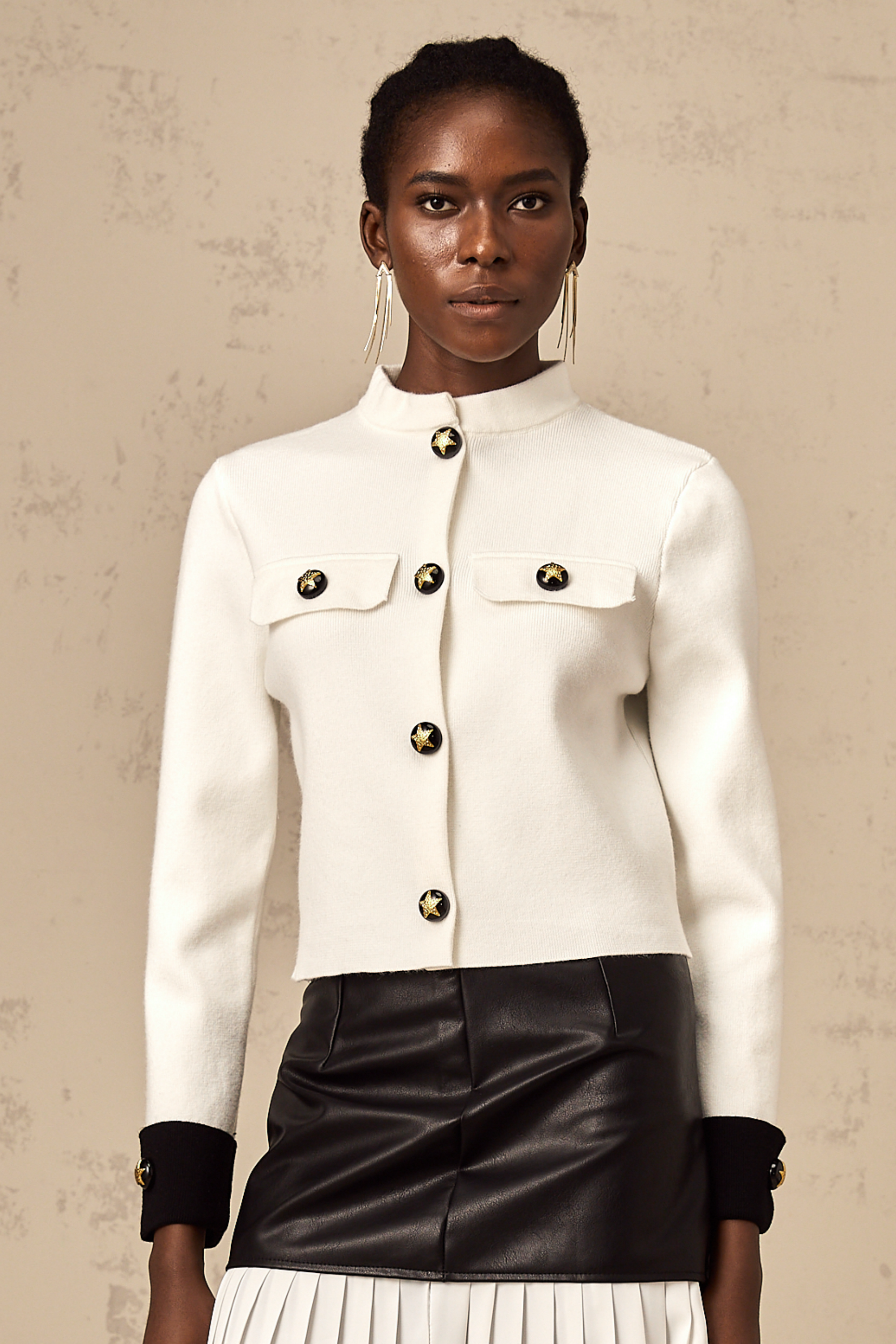 Cyrielle white contrast-color knitted jacket