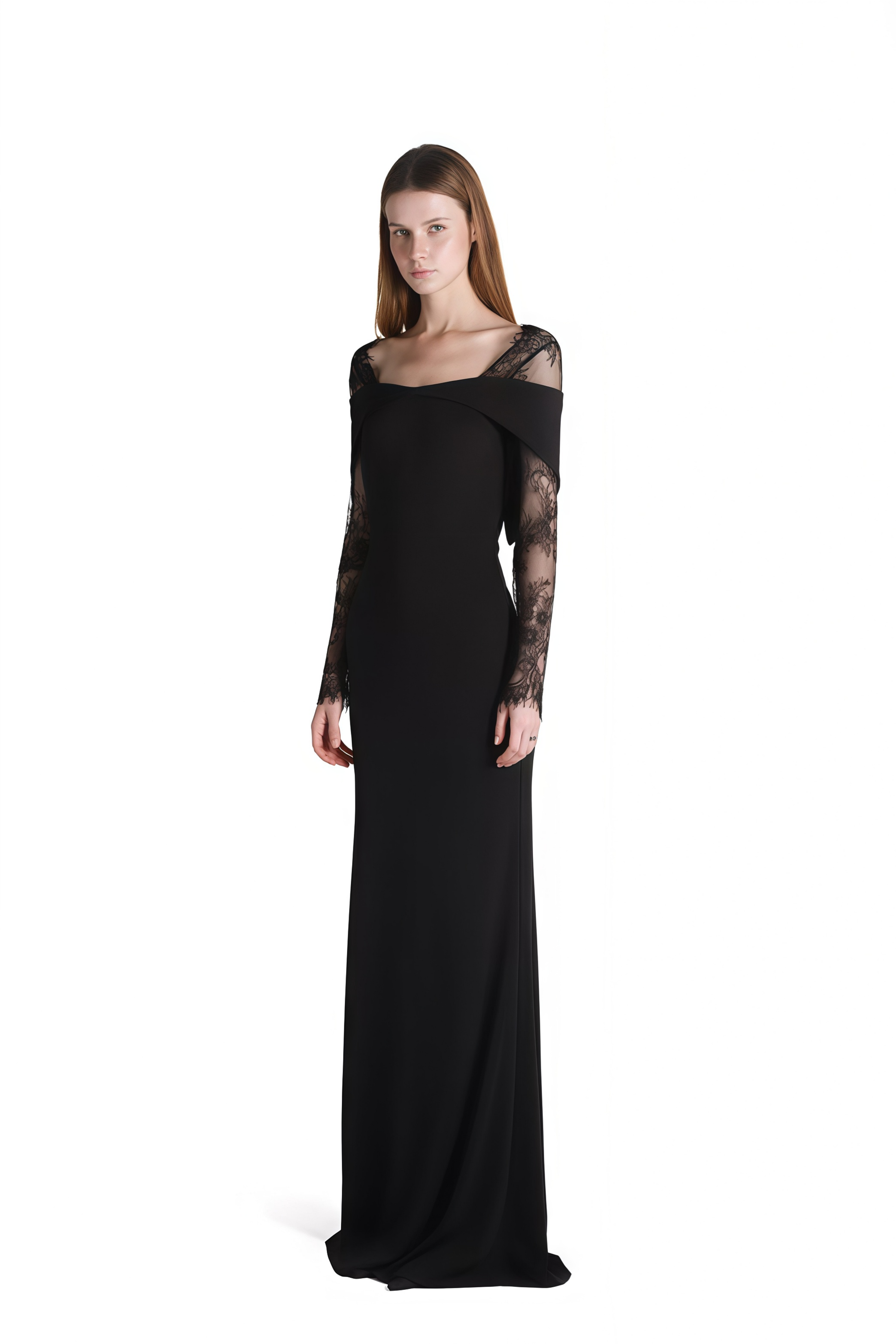 Georgiana Black Lace Panel Flared Maxi Gown