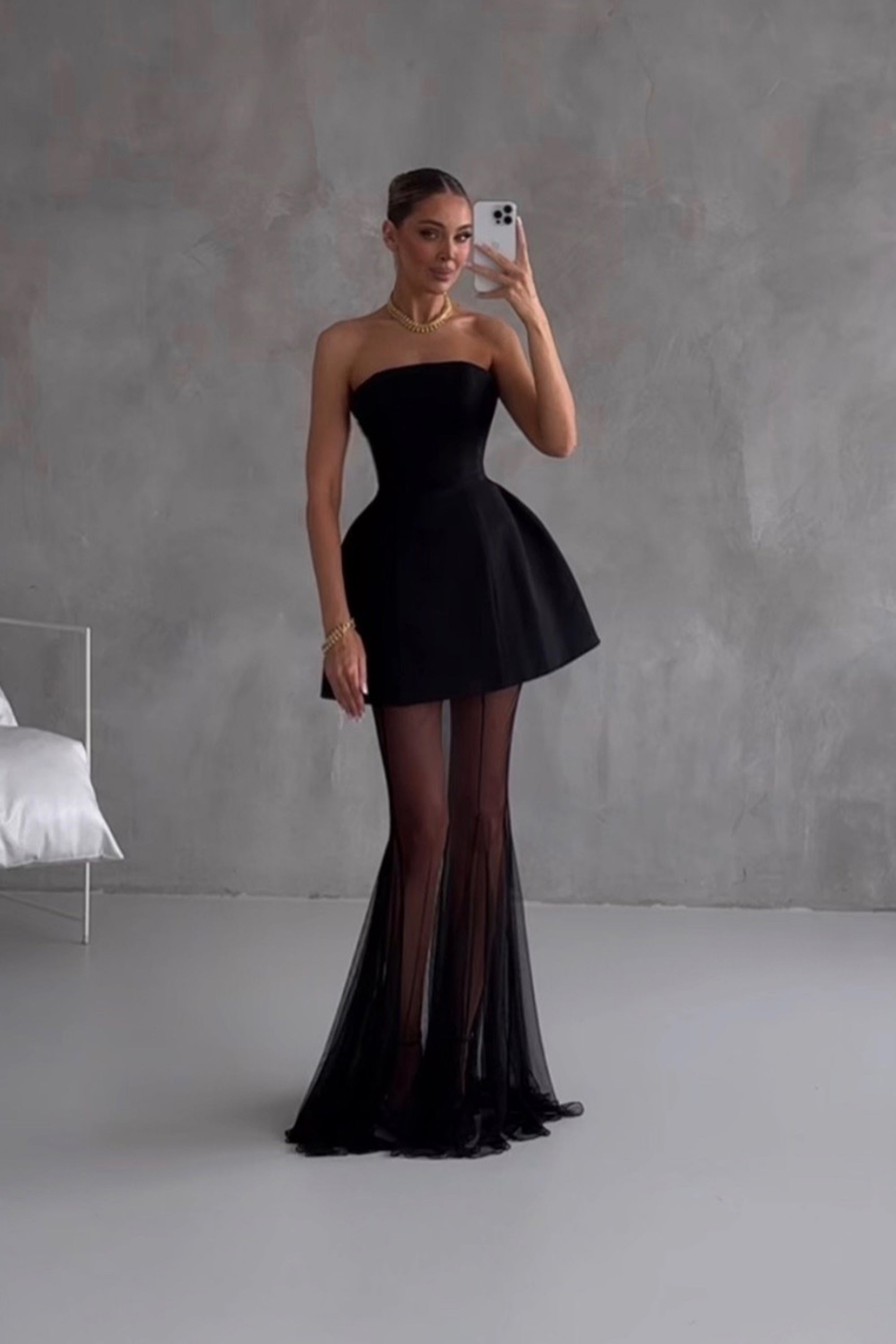 Mélanie Black Corset Dress & Mesh Skirt Set