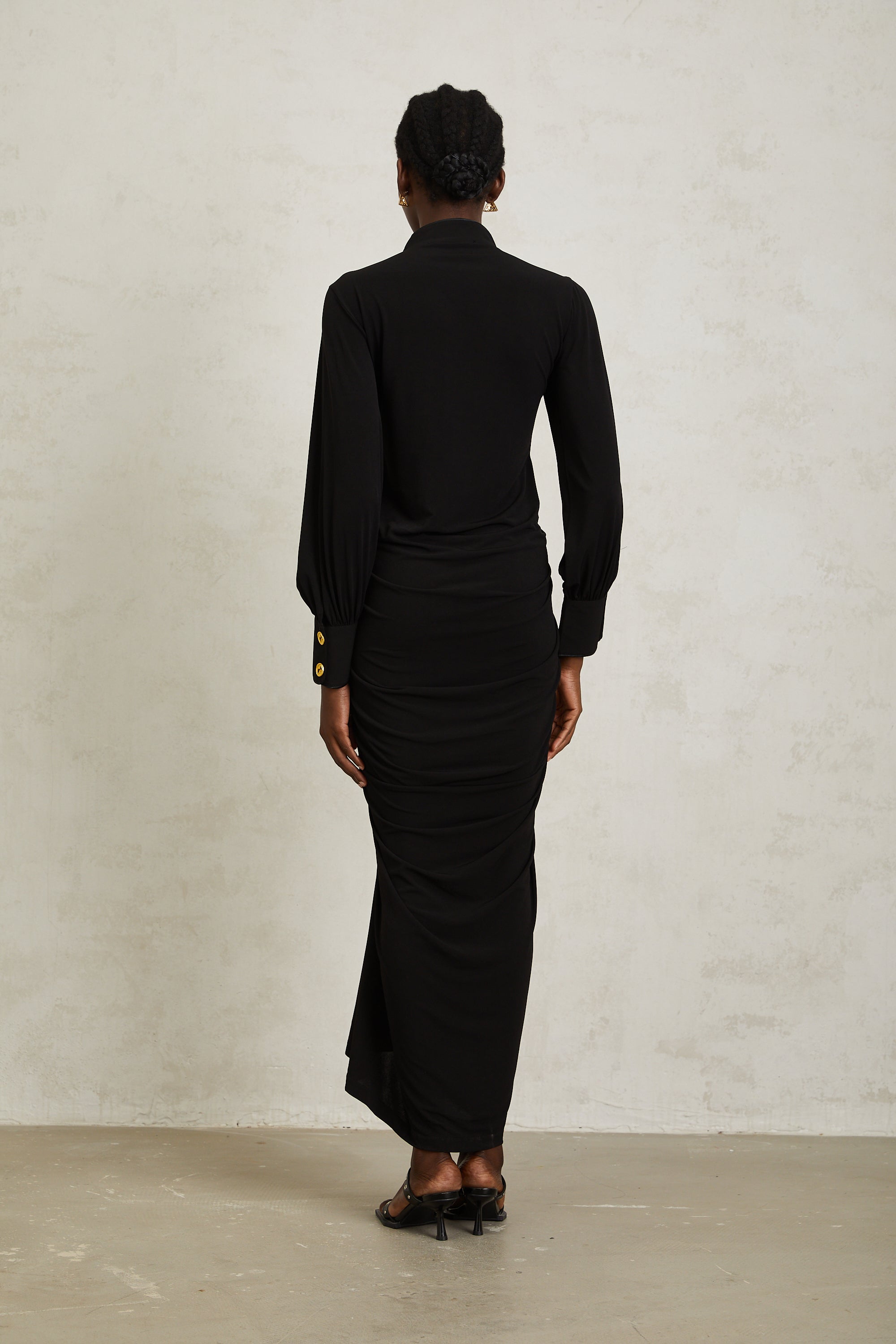 Brooklyn Black Gathered Draped Maxi Dress