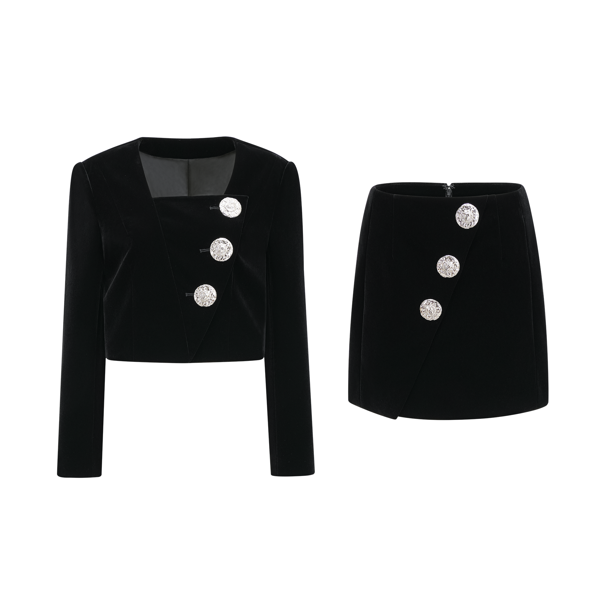 Sylvie black velvet jacket & skirt matching set