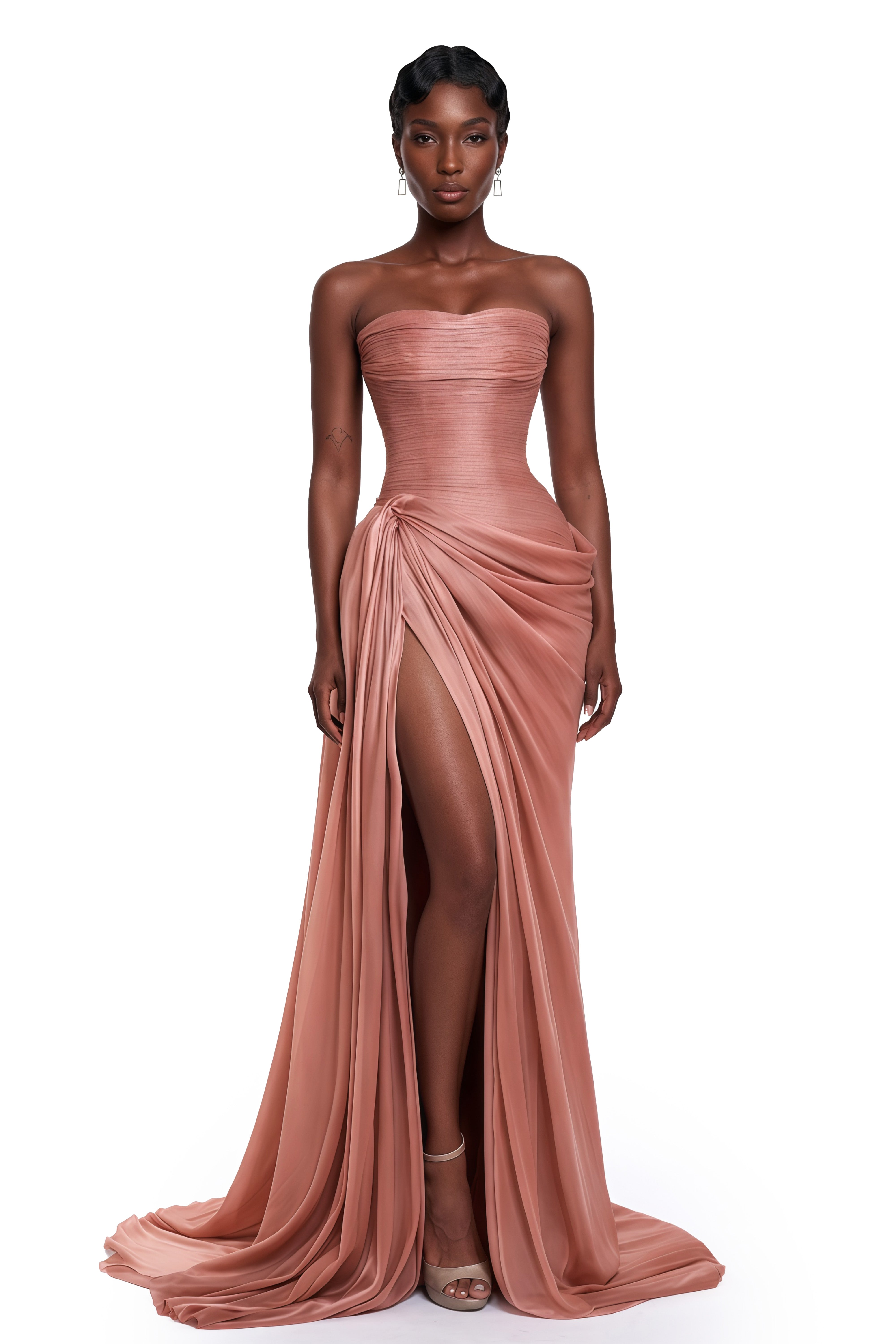 asymmetrical dress pink ASYMMETRIC DRAPED CHIFFON MINI DRESS IN DUSTY PINK | CULT MIA