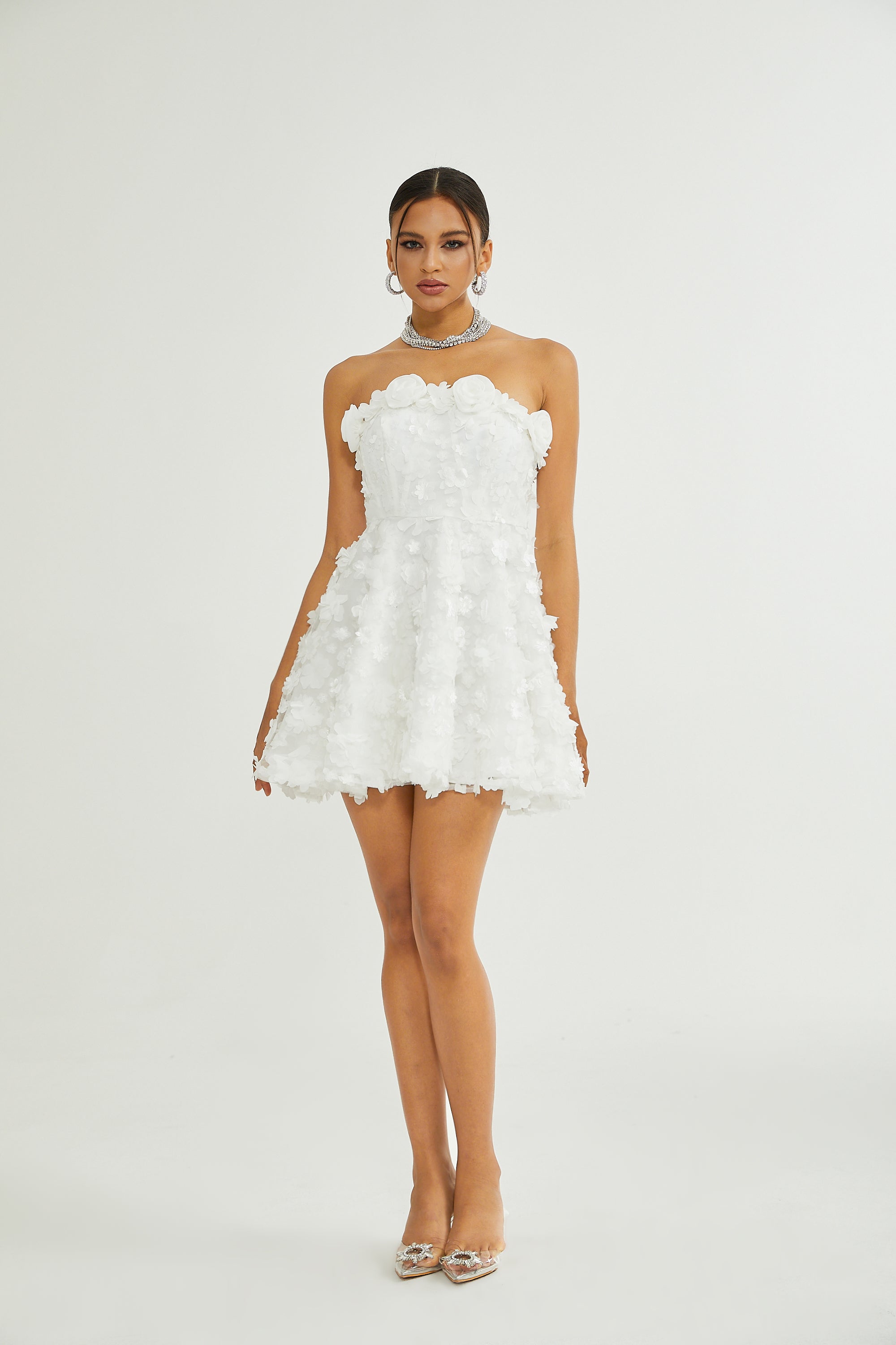 Apolline white faux-flower mini dress