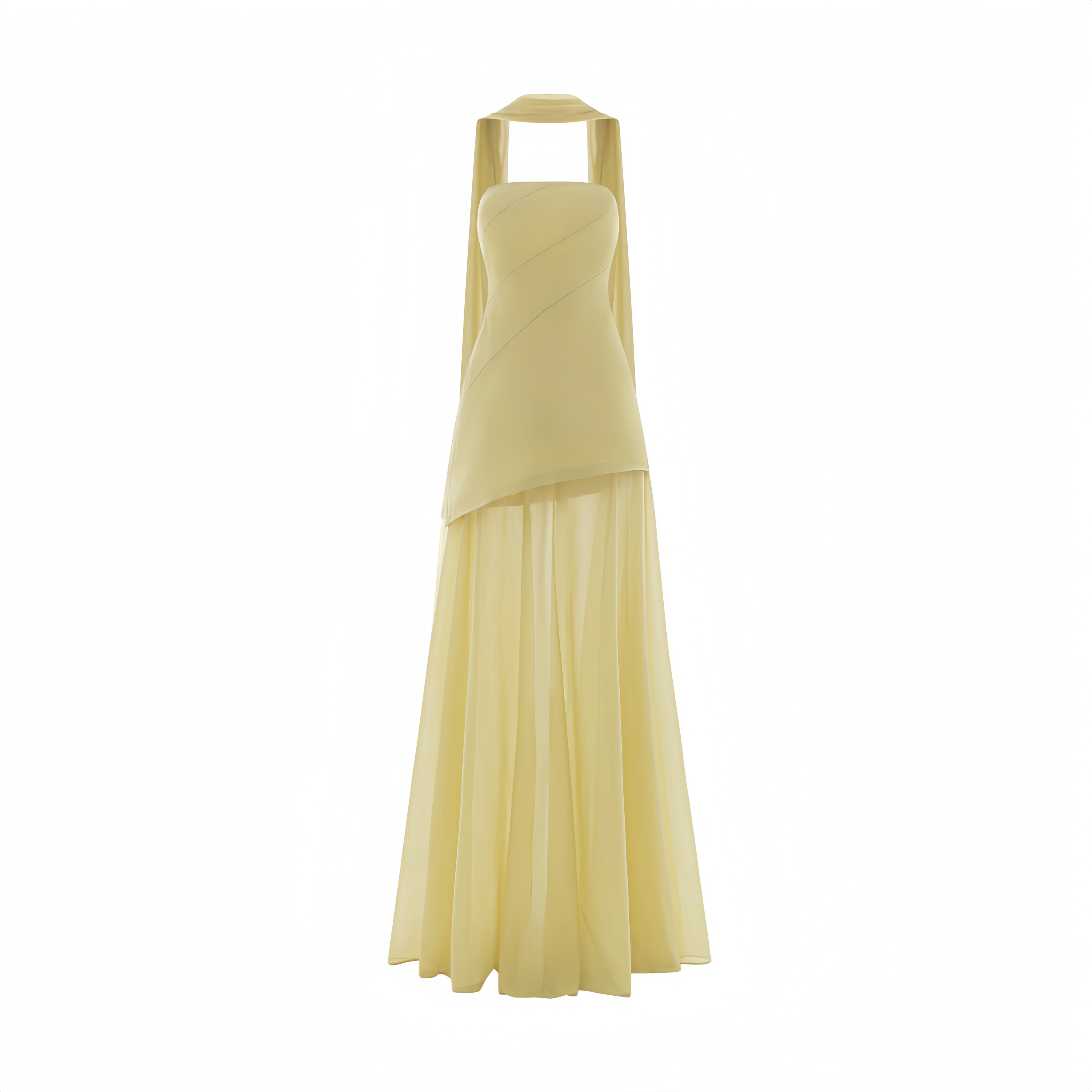 Marlis Yellow Strapless Layered Train Dress