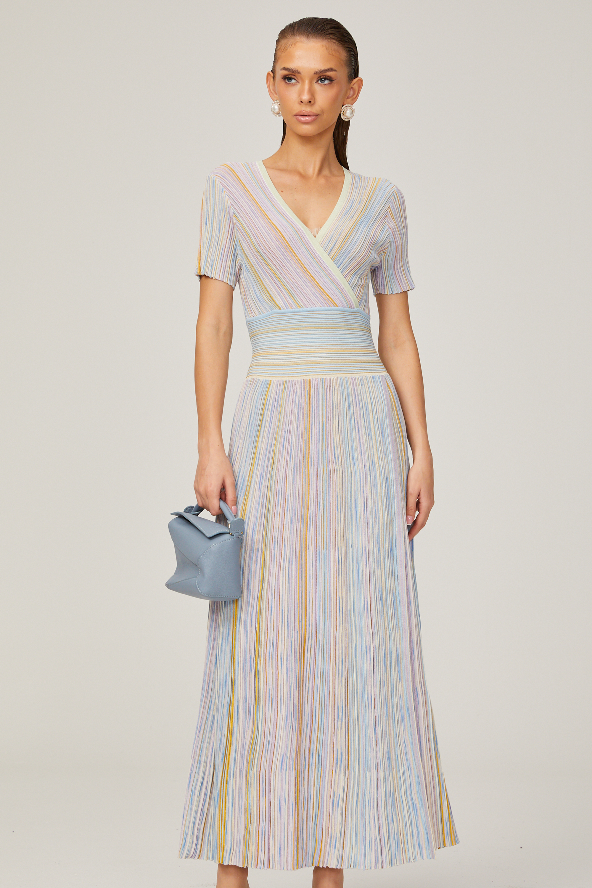 Diane contrast-color pinstripe rib-knit midi dress