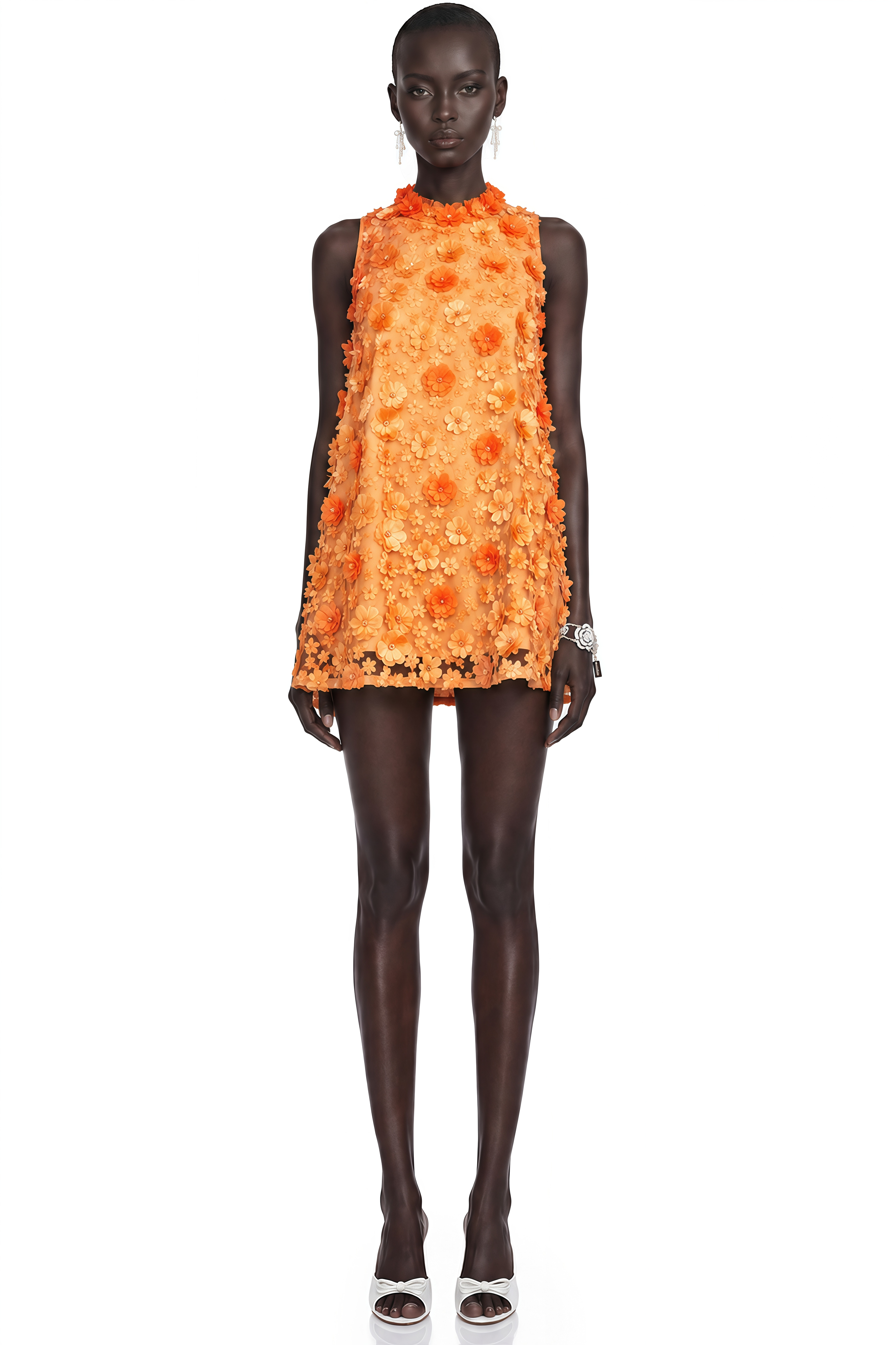 Orphée Orange Faux-Flower Mini Dress
