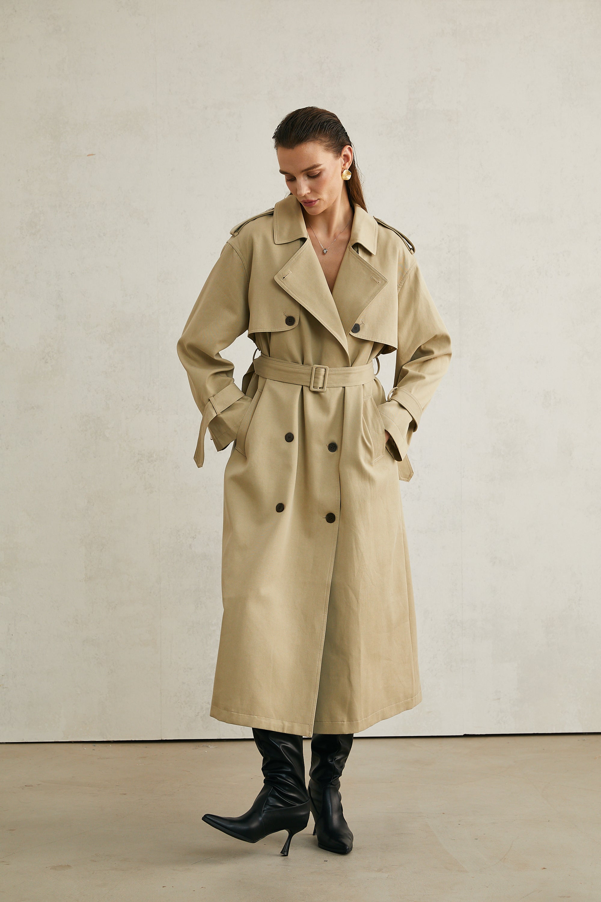 Carlotta khaki belted trench coat