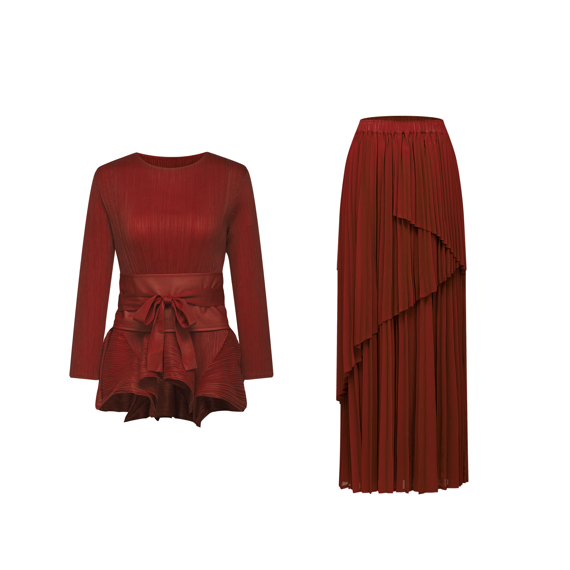 Margaux bow-tie embellished pleated top & skirt matching set