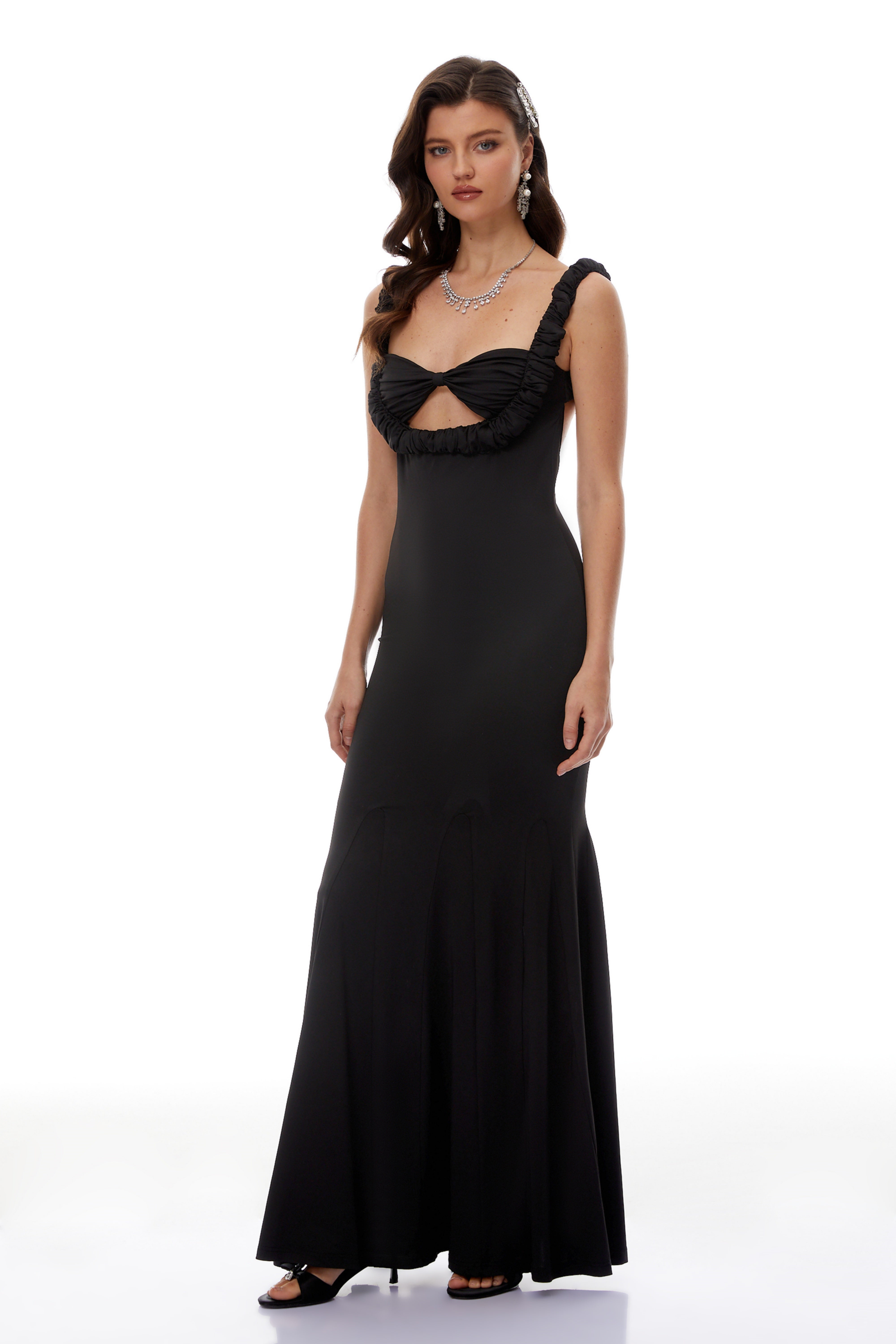 Abigail Black Cut Out Ruched Maxi Dress