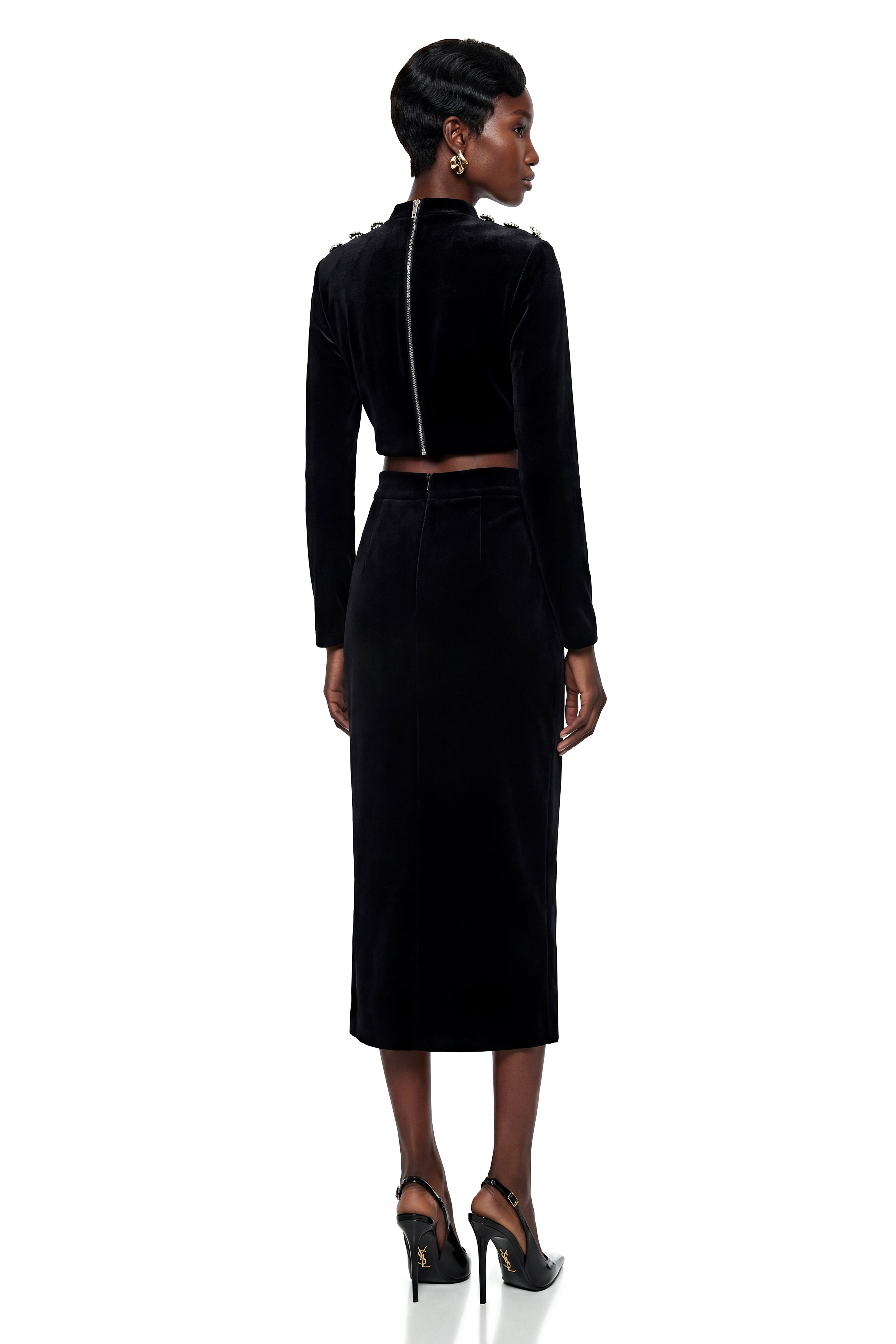 Acantha Black Embellished Crop Top & Skirt Set