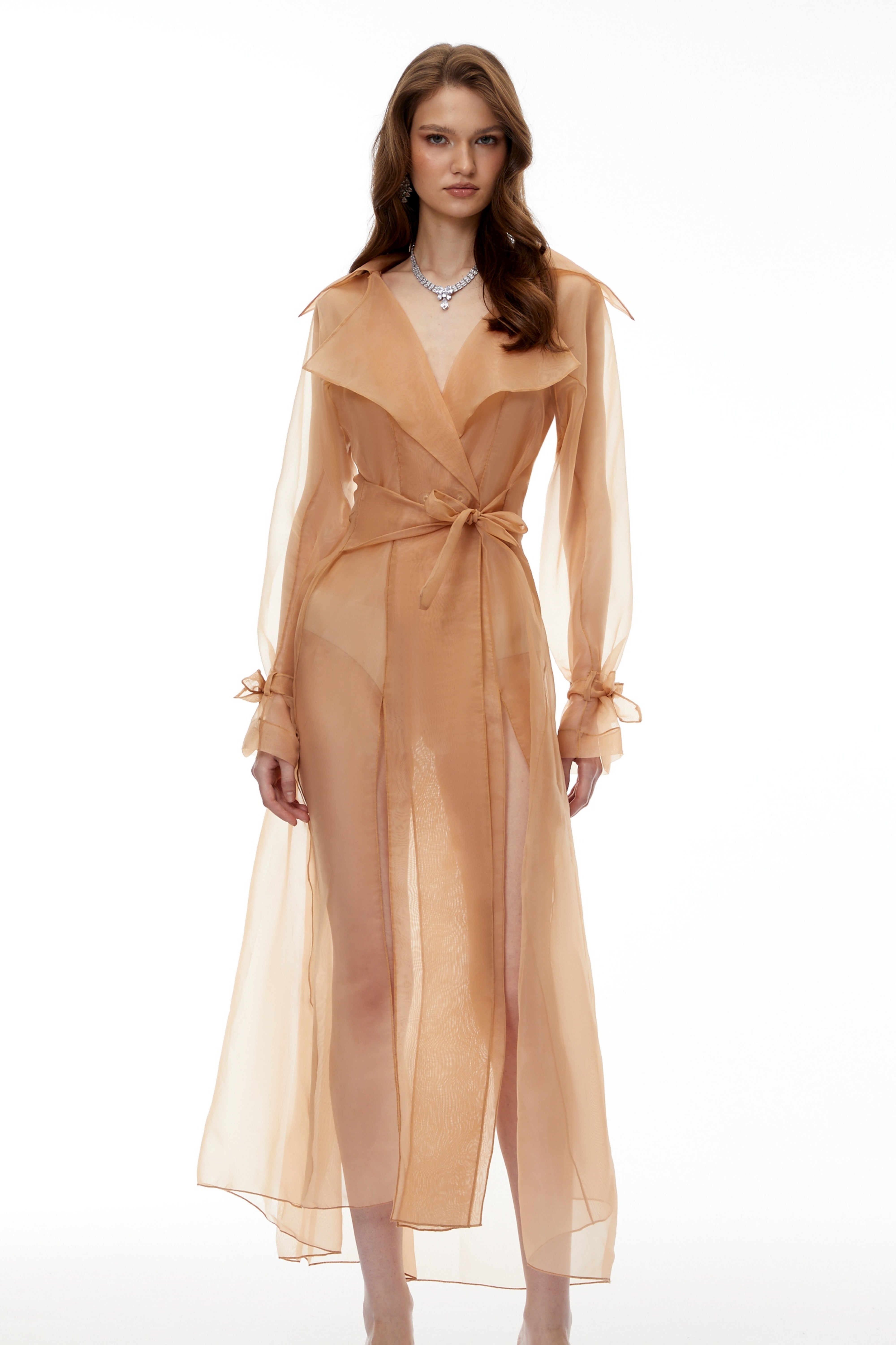Adèle Orange Semi Sheer Chiffon Coat