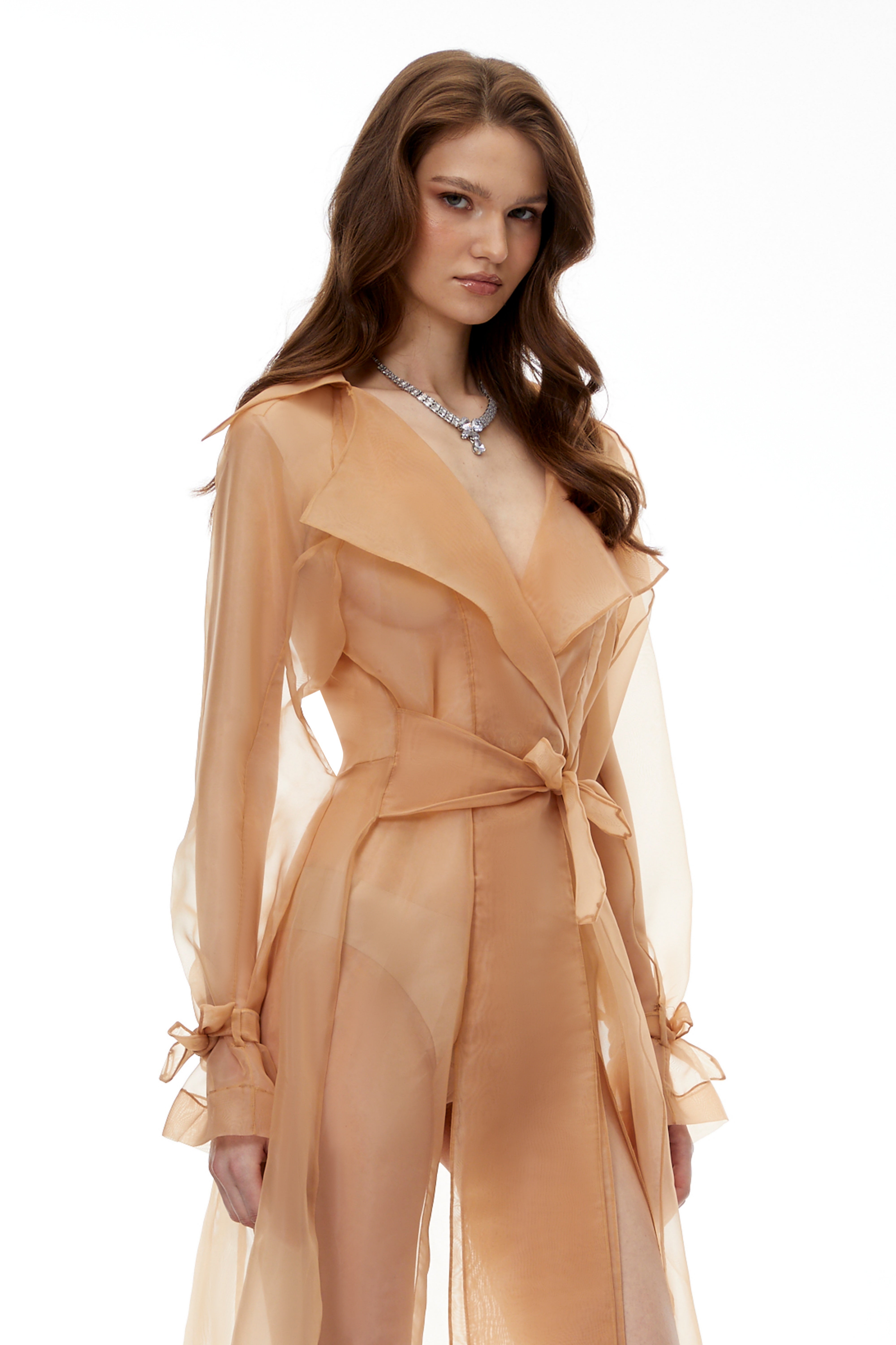 Adèle Orange Semi Sheer Chiffon Coat