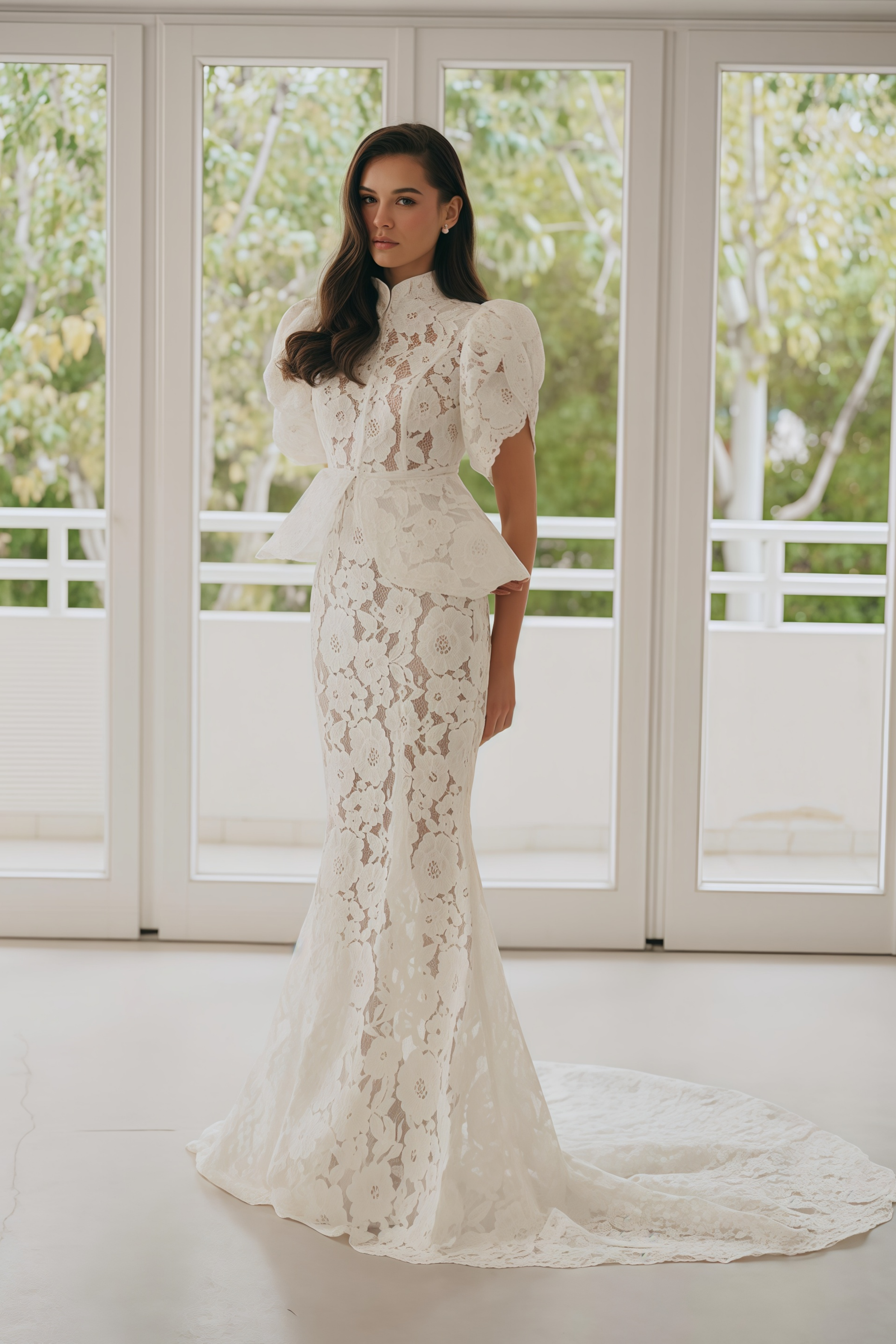 Set aus Adèle-Bluse mit weißen Puffärmeln und Blumenmuster sowie einem Meerjungfrauenrock