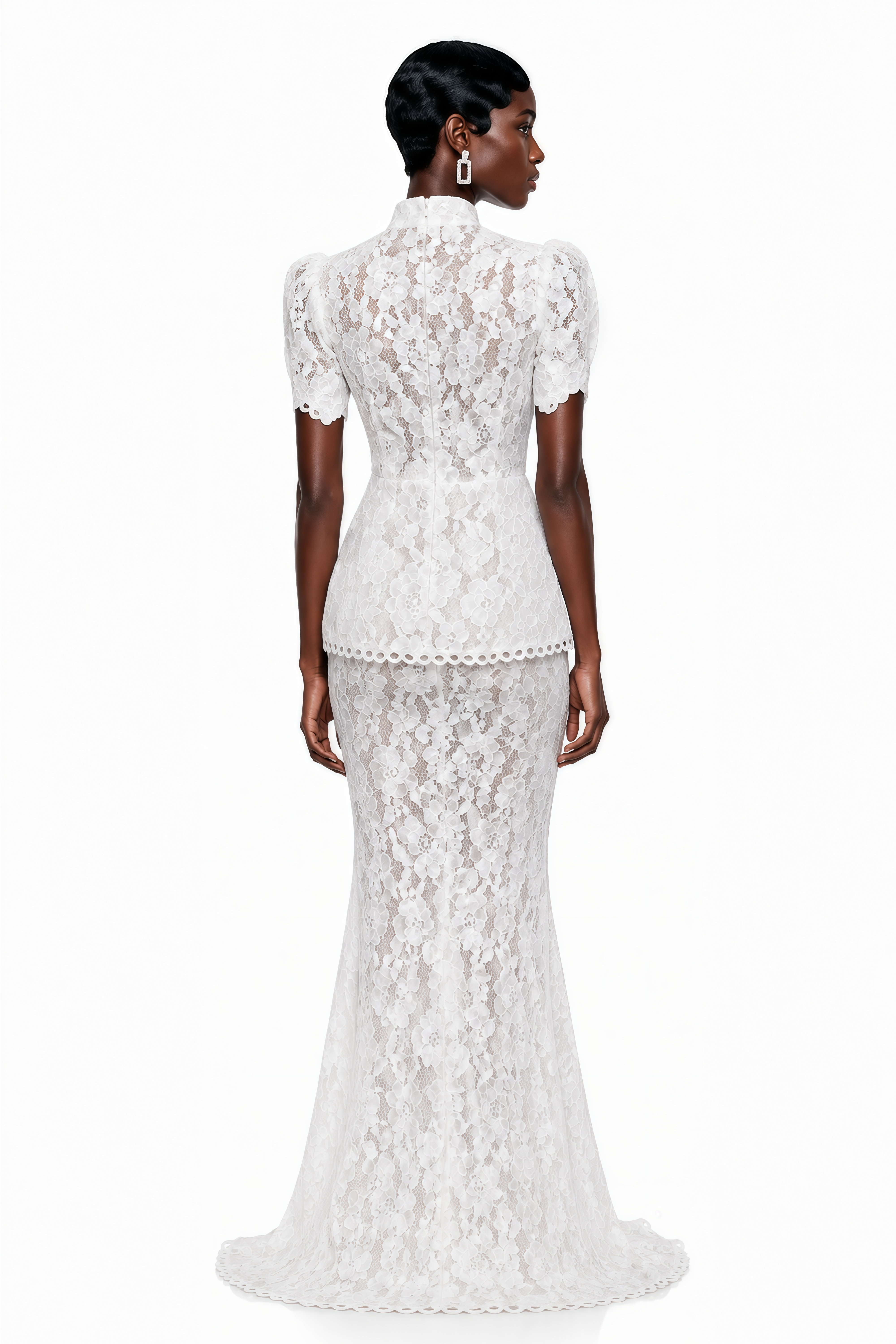 Adèle White Short Sleeve Floral Blouse & Mermaid Skirt Set