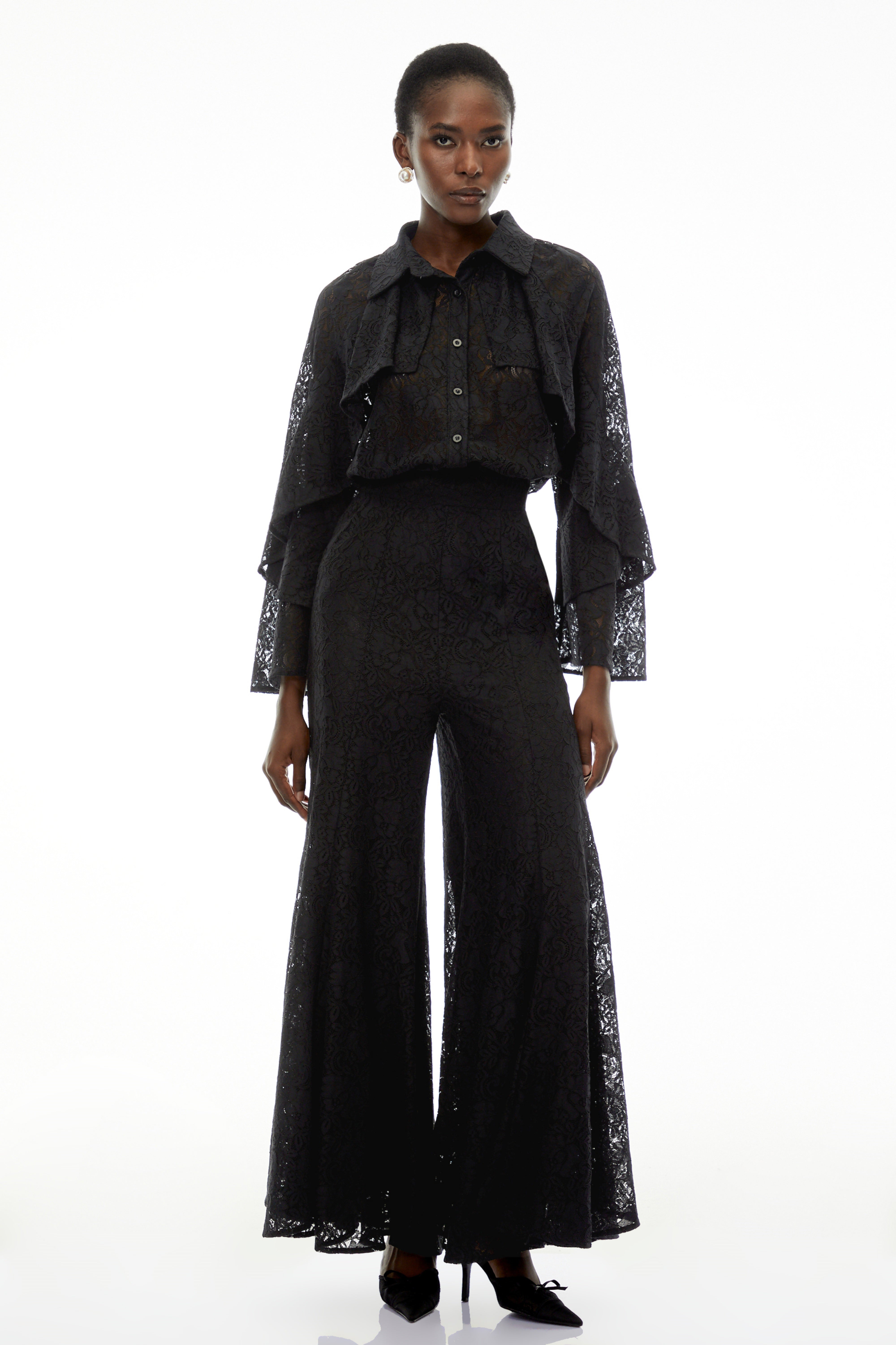 Adriana Black Long Sleeve Lace Blouse & Trousers Set (Final Sale)