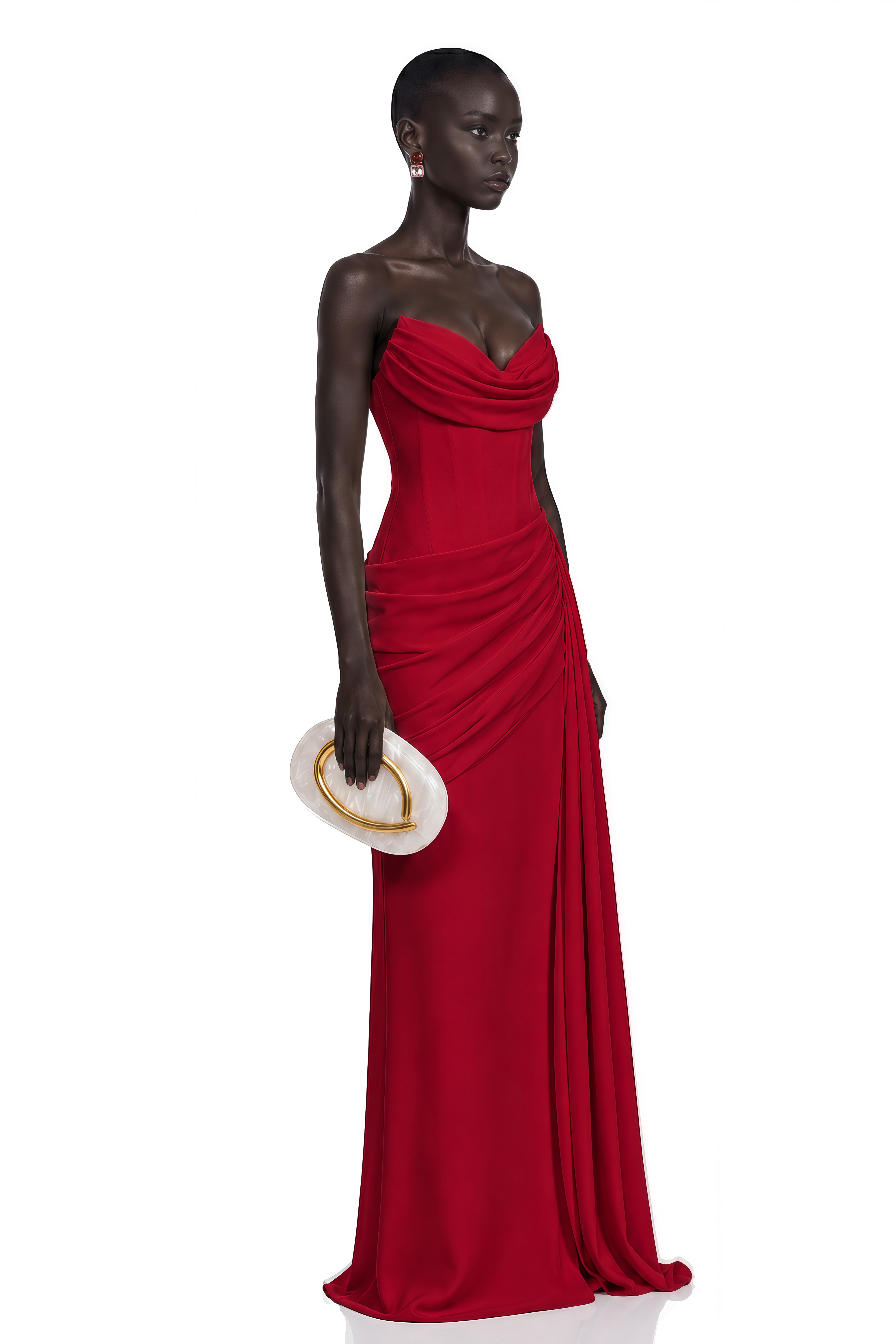 Aisha Red Strapless Ruched Maxi Dress