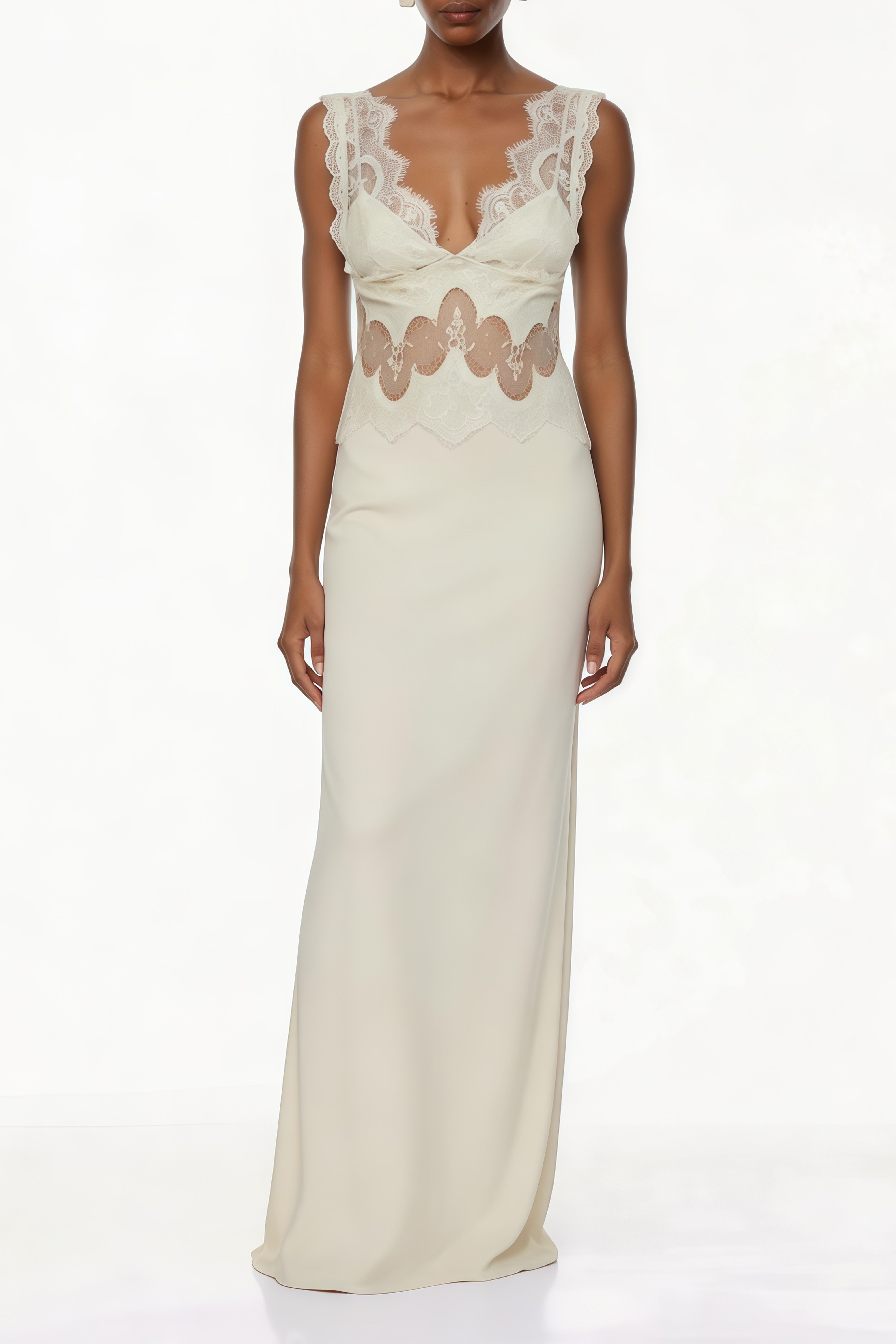 Aitana Neutrals Satin-Maxikleid mit Spitzenbesatz