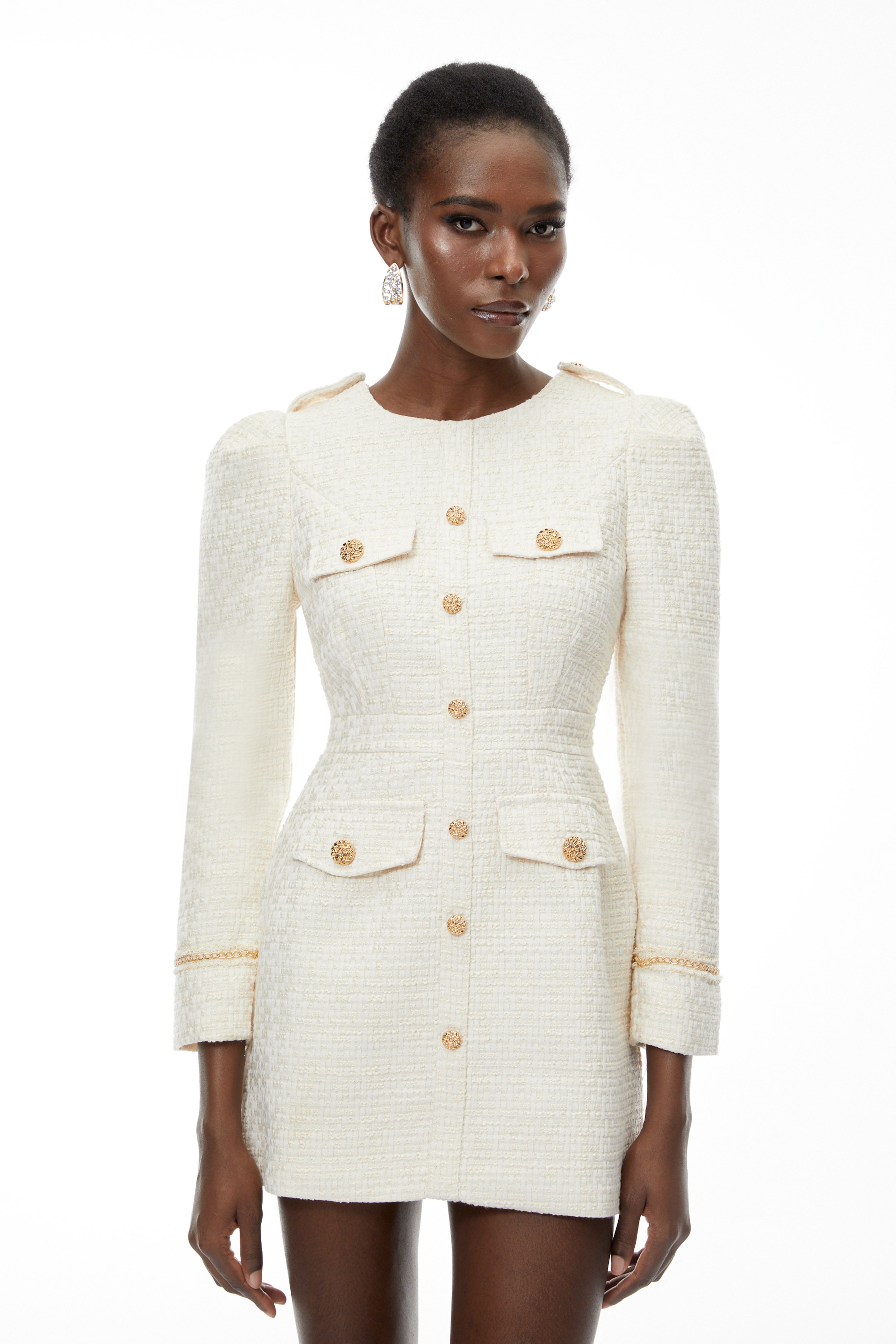 Alcyone White Tweed Blazer Mini Dress