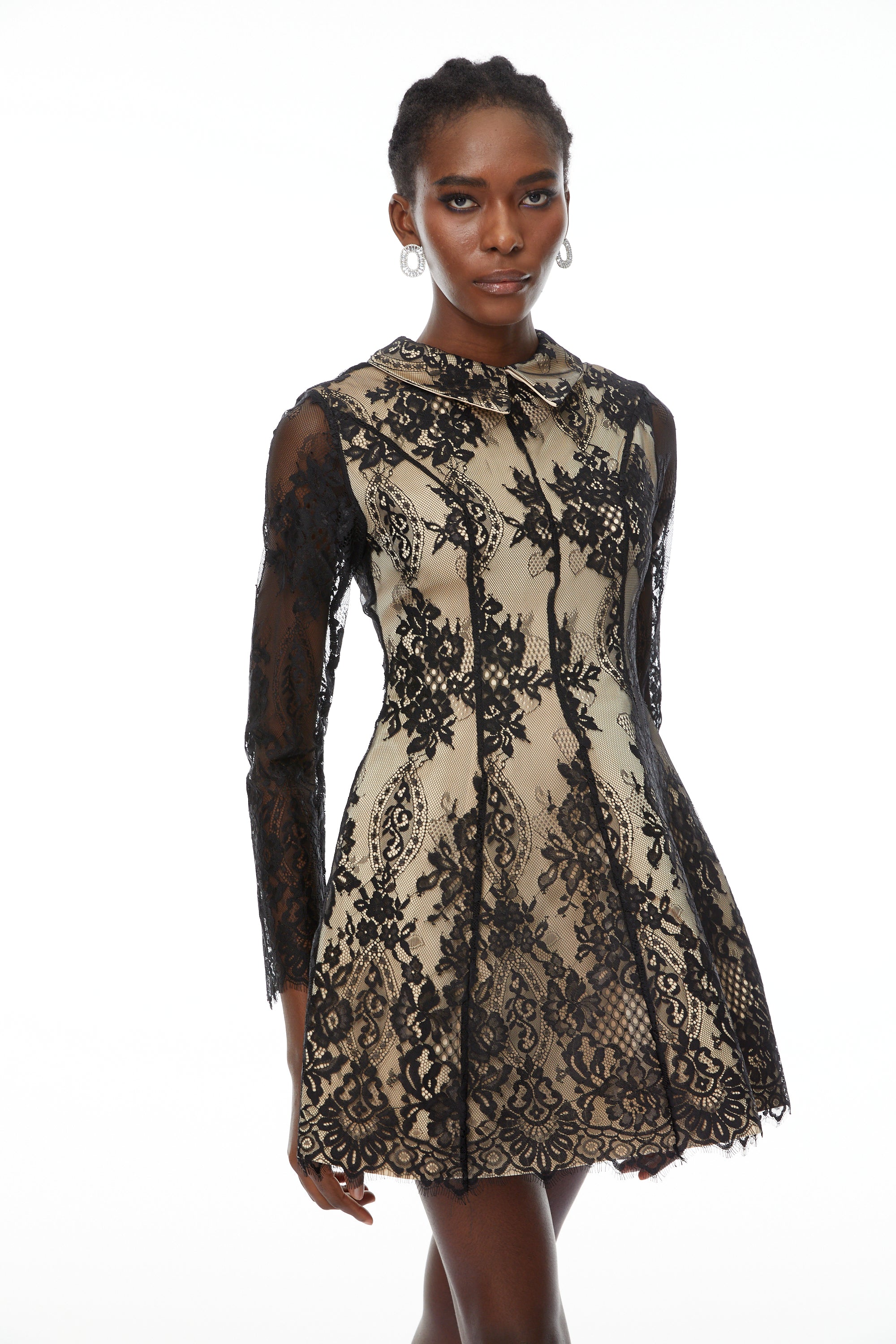 Aleksandra Black Floral Lace Mini Dress