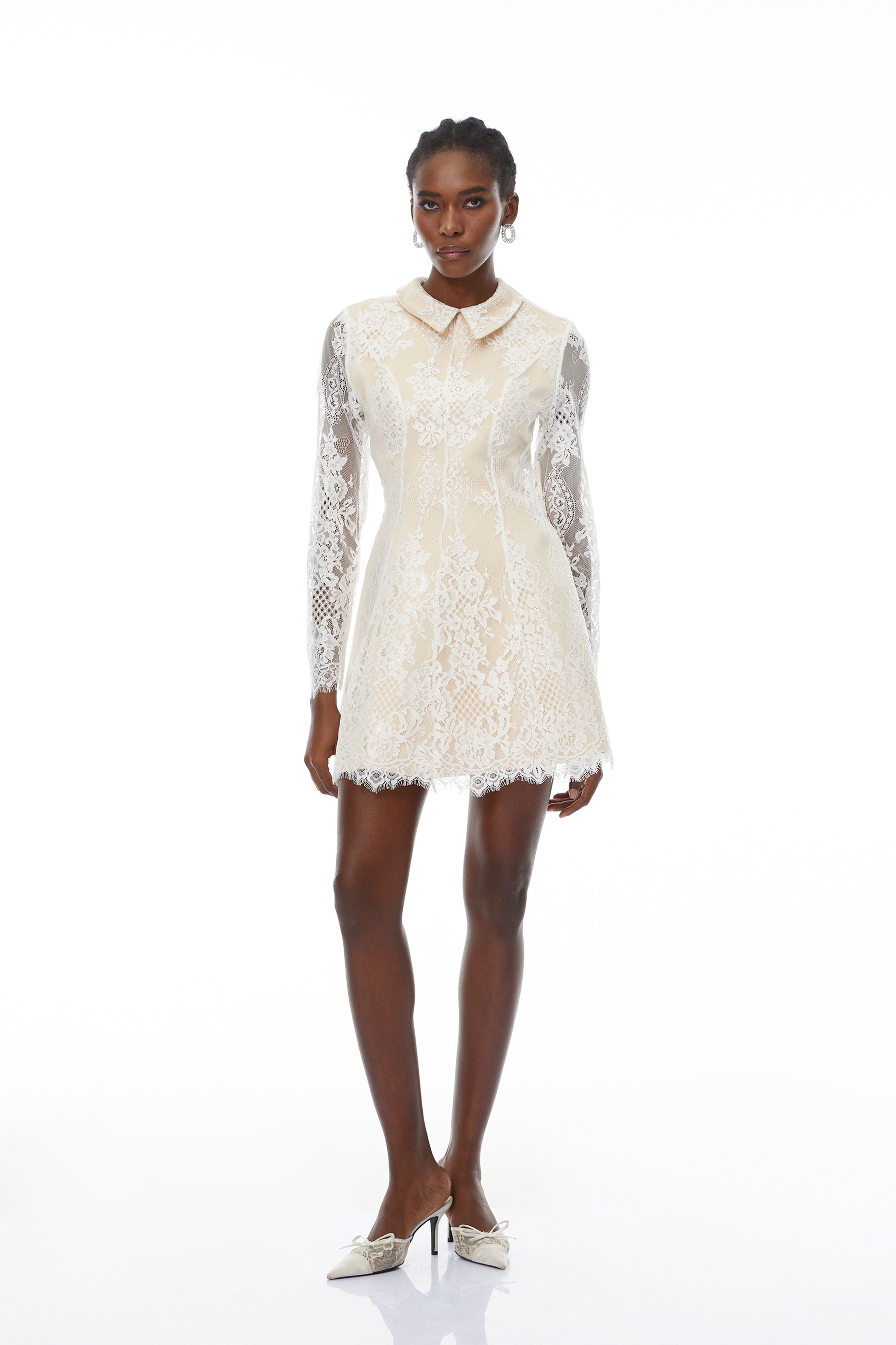 Aleksandra White Floral Lace Mini Dress