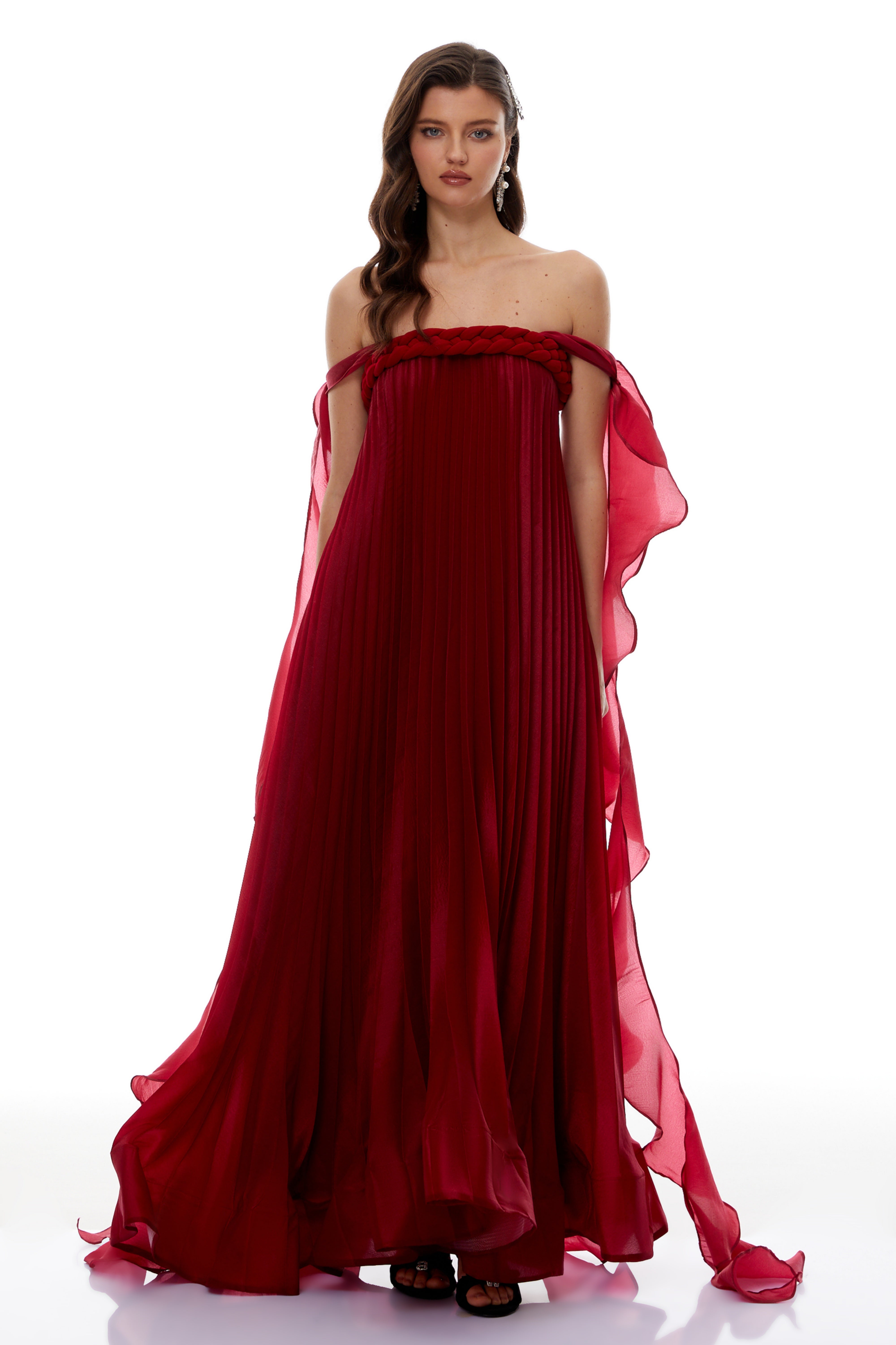 Alexandra Red Ruffled Maxi Dress with Shirred Bodice