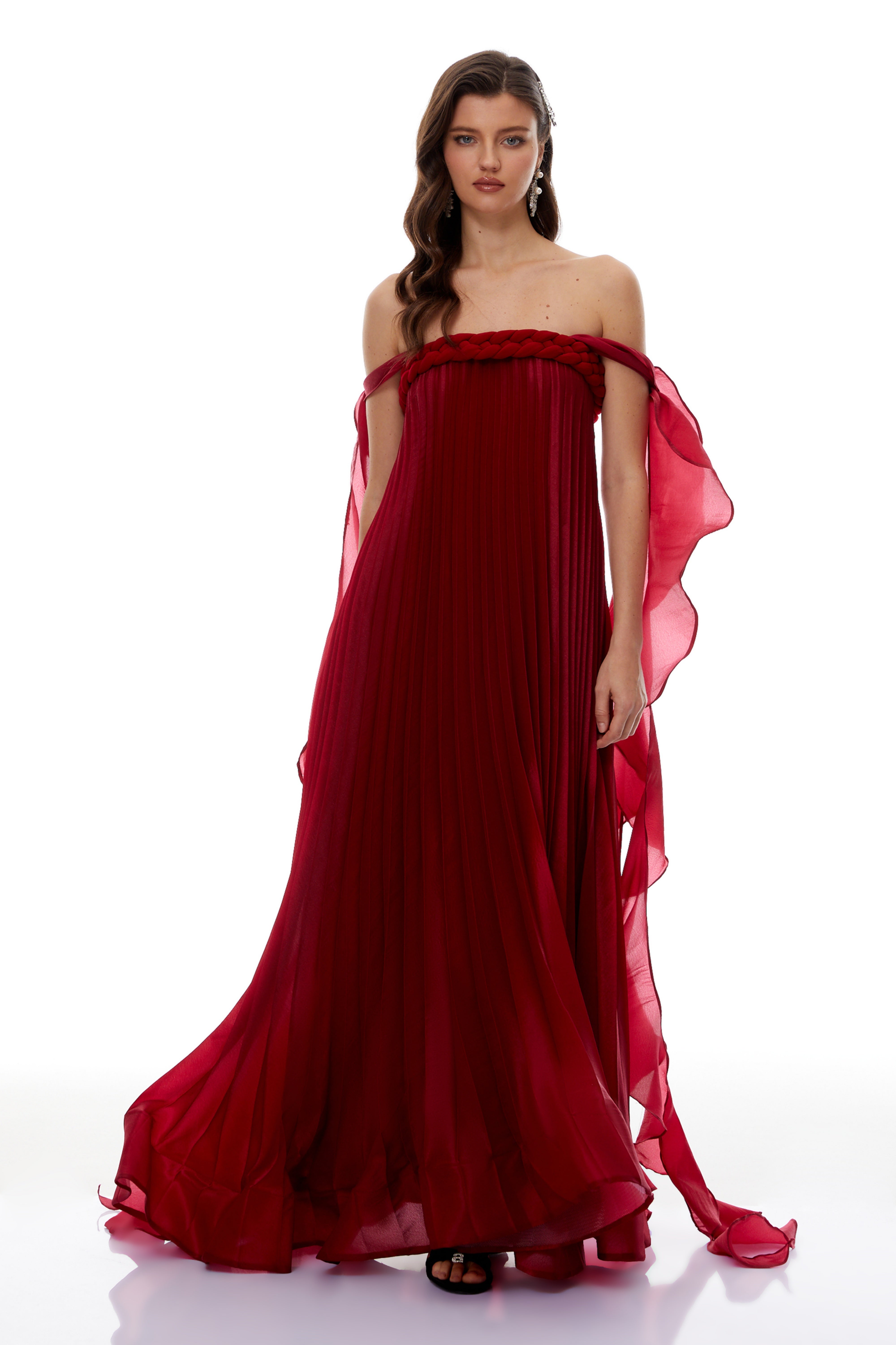 Alexandra Red Ruffled Maxi Dress with Shirred Bodice