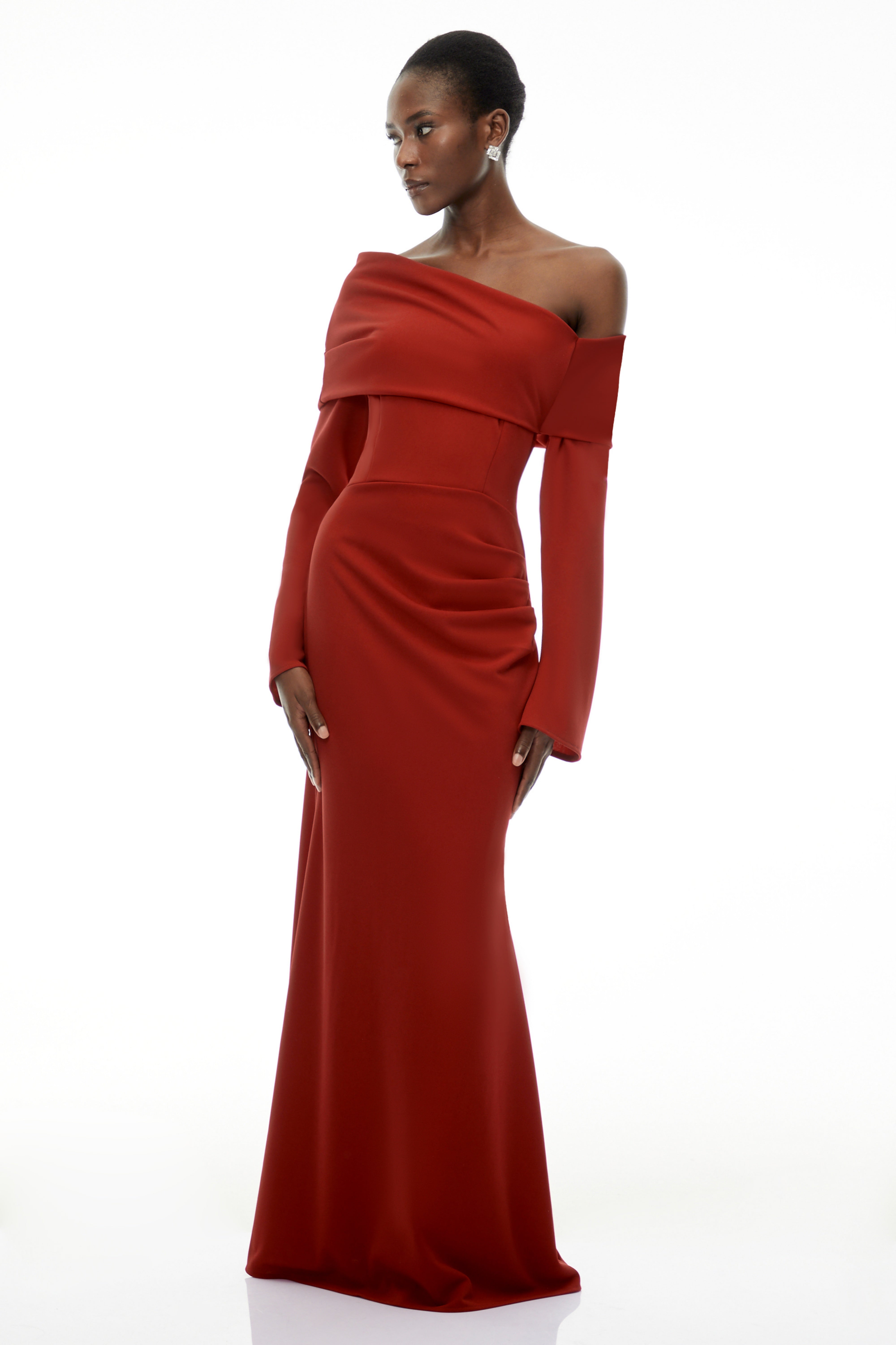 Alina Red Asymmetrical Draped Maxi Dress (Final Sale)