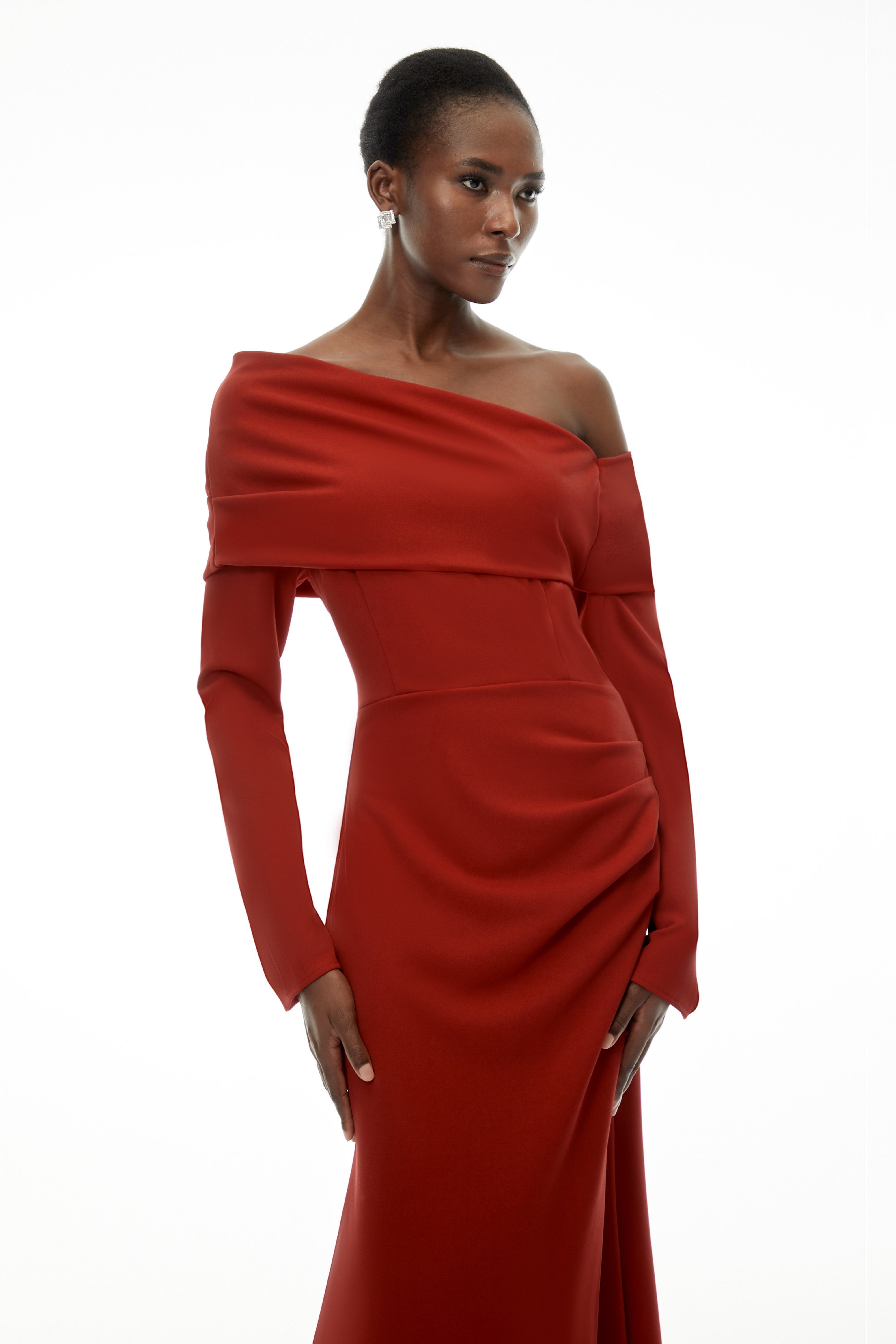 Alina Red Asymmetrical Draped Maxi Dress (Final Sale)