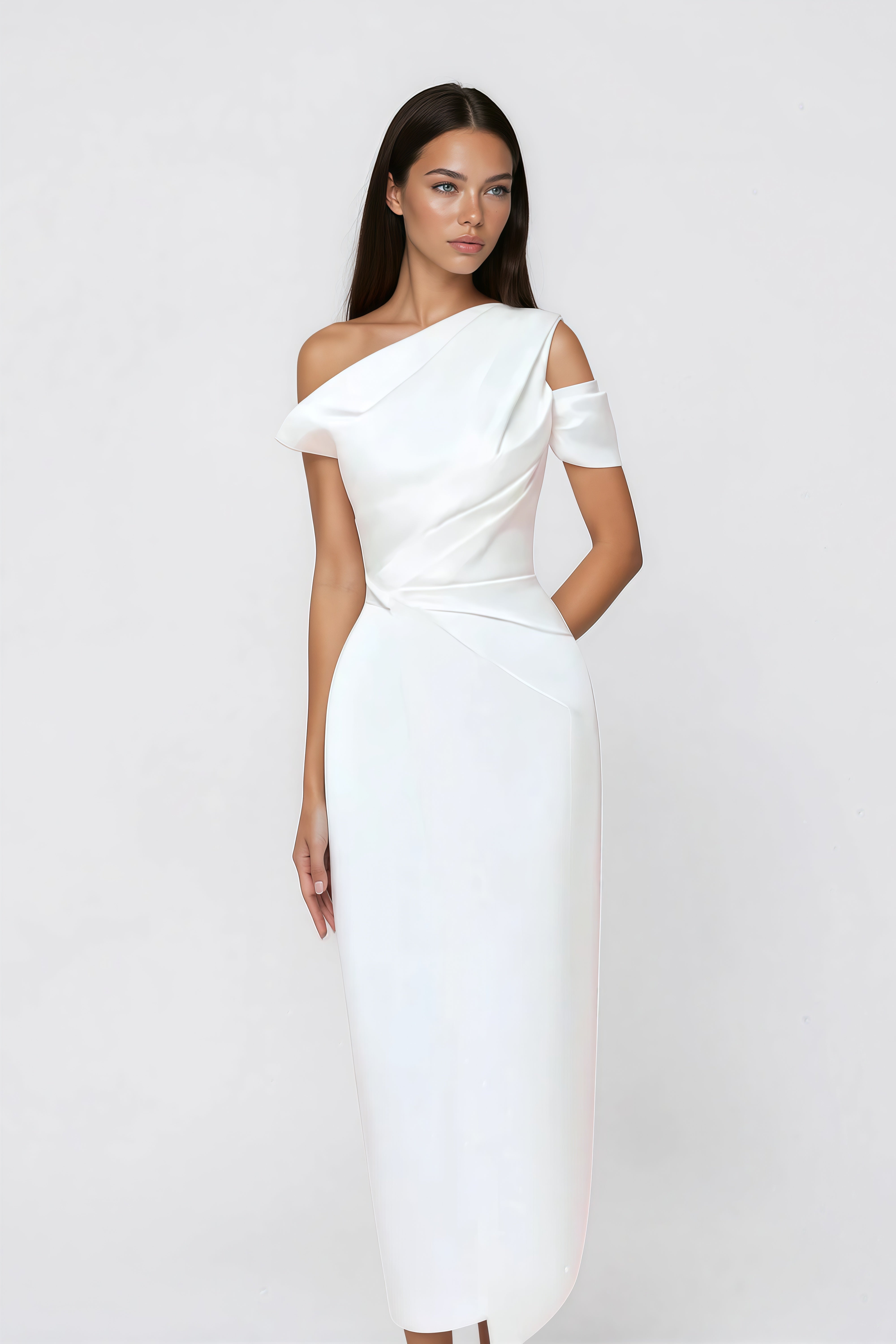 One Shoulder Asymmetrical Midi Dress
