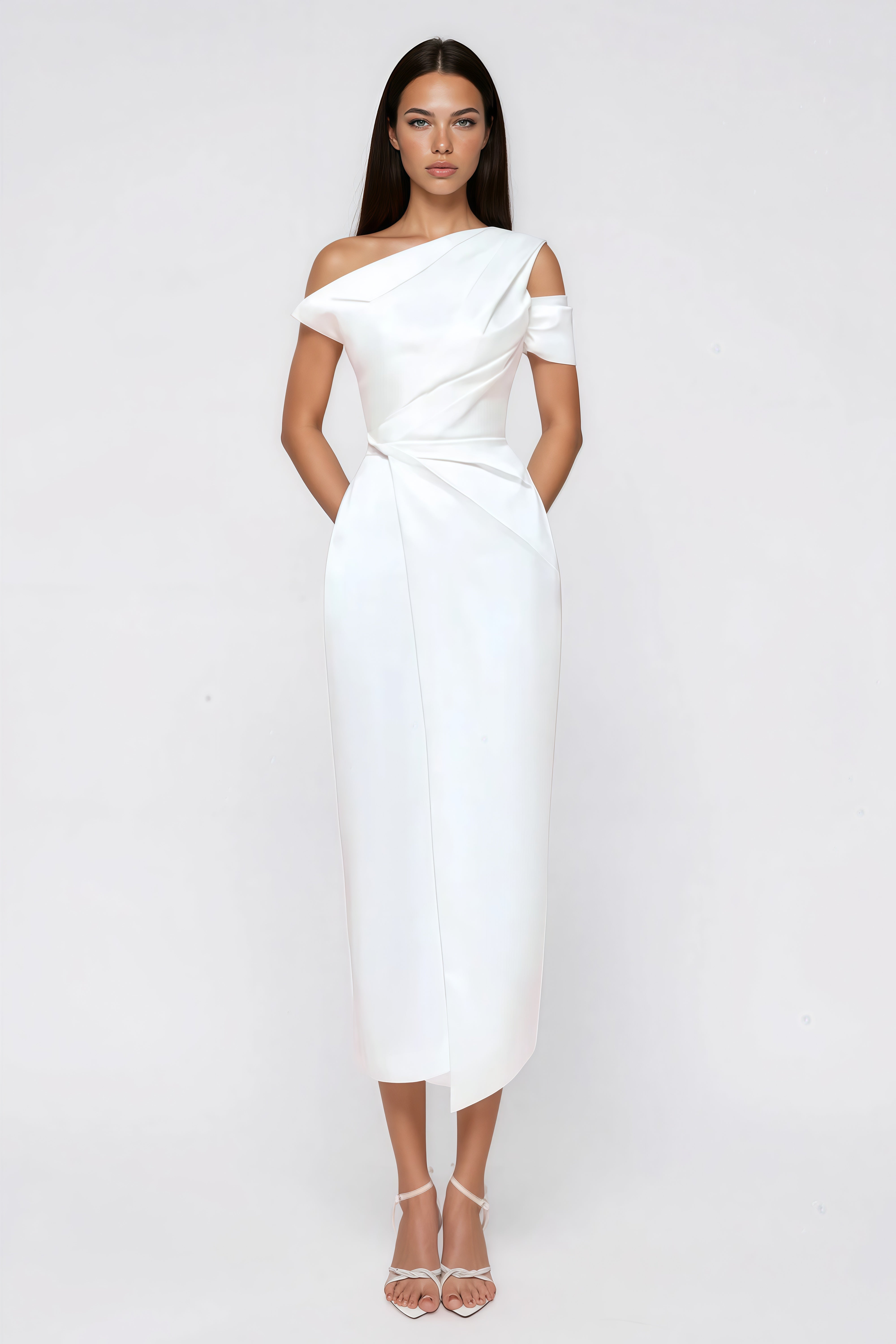 One Shoulder Asymmetrical Midi Dress