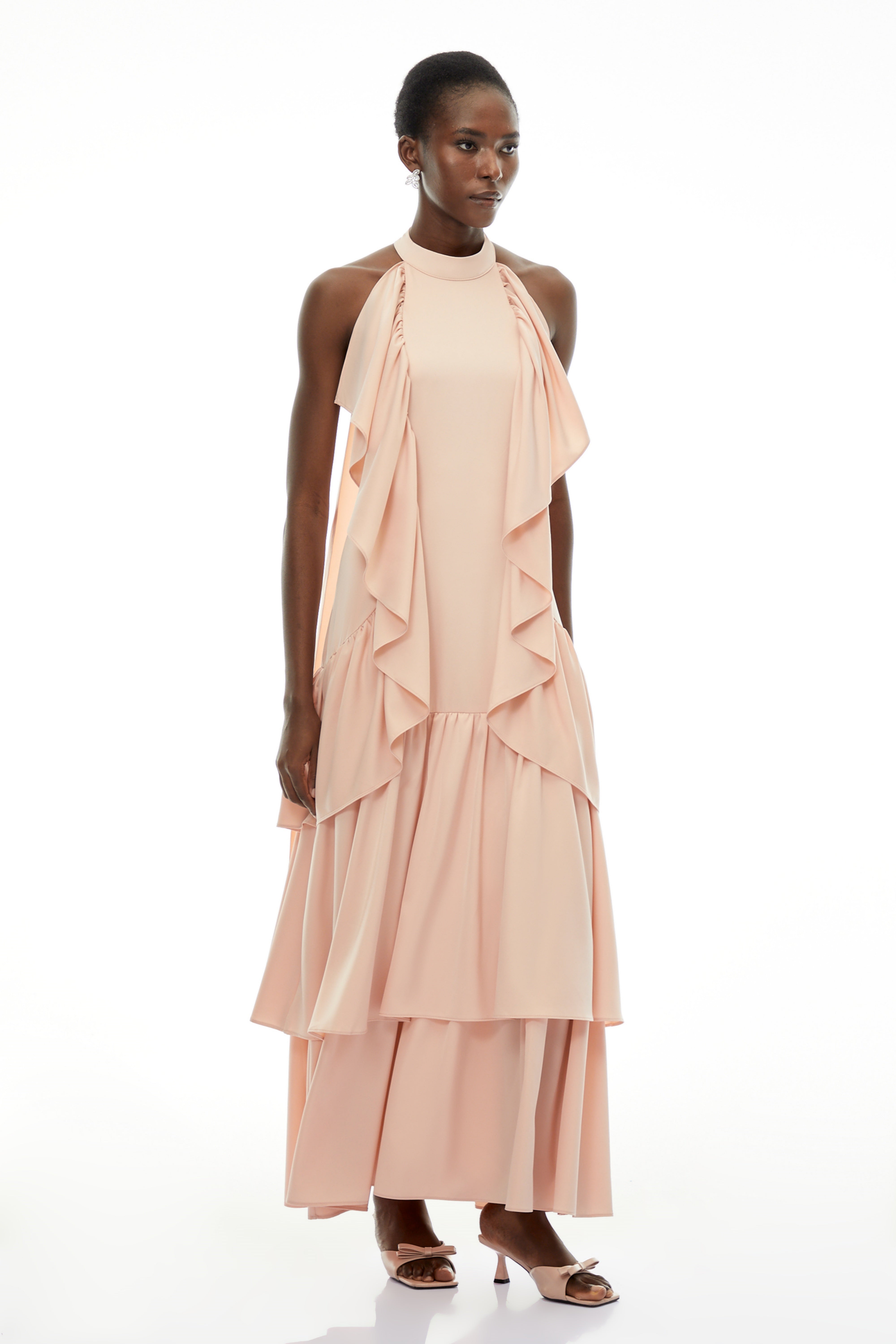Ambre Pink Ruched Sleeveless Maxi Dress