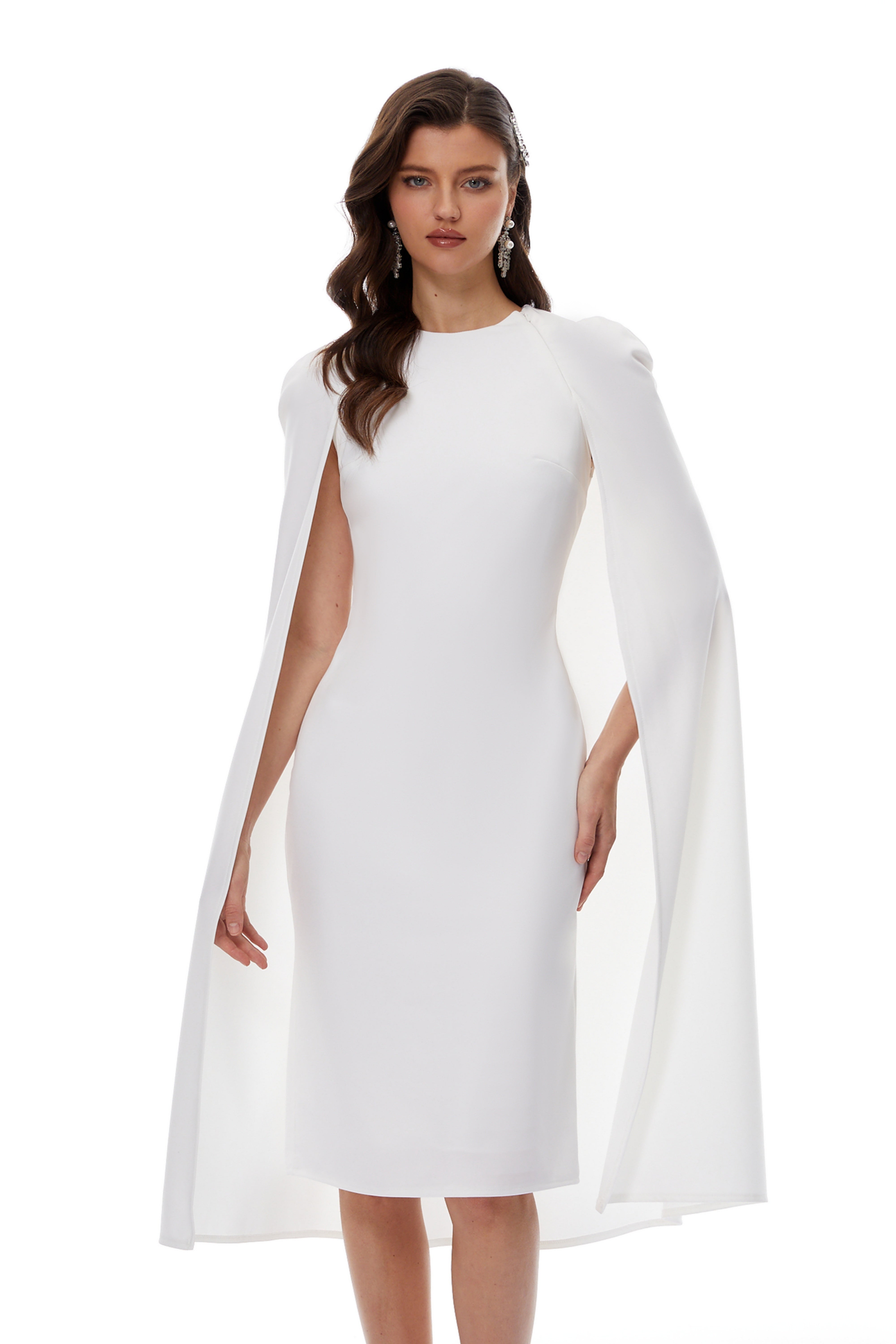 Amelia White Cape Effect Midi Dress