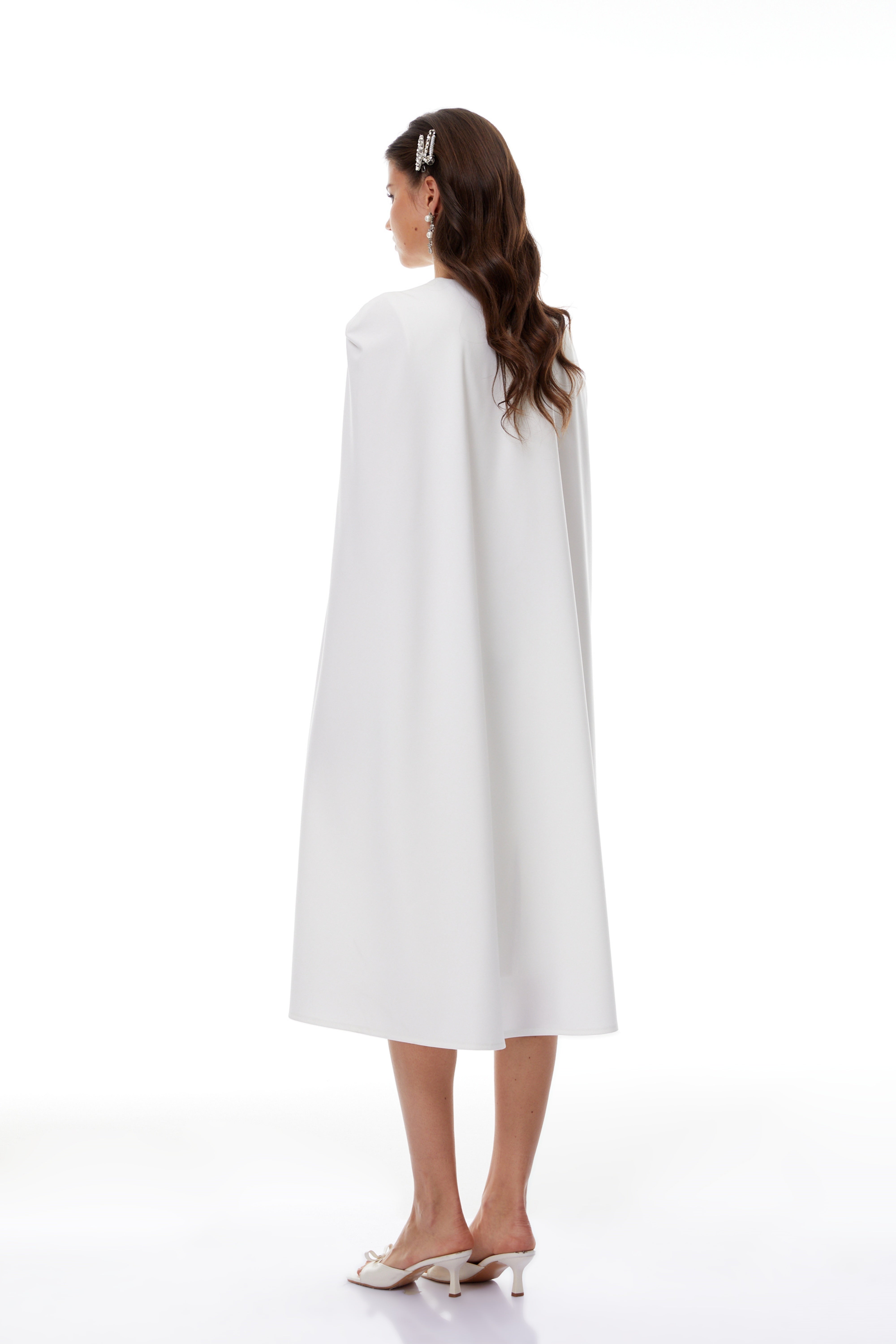 Amelia White Cape Effect Midi Dress